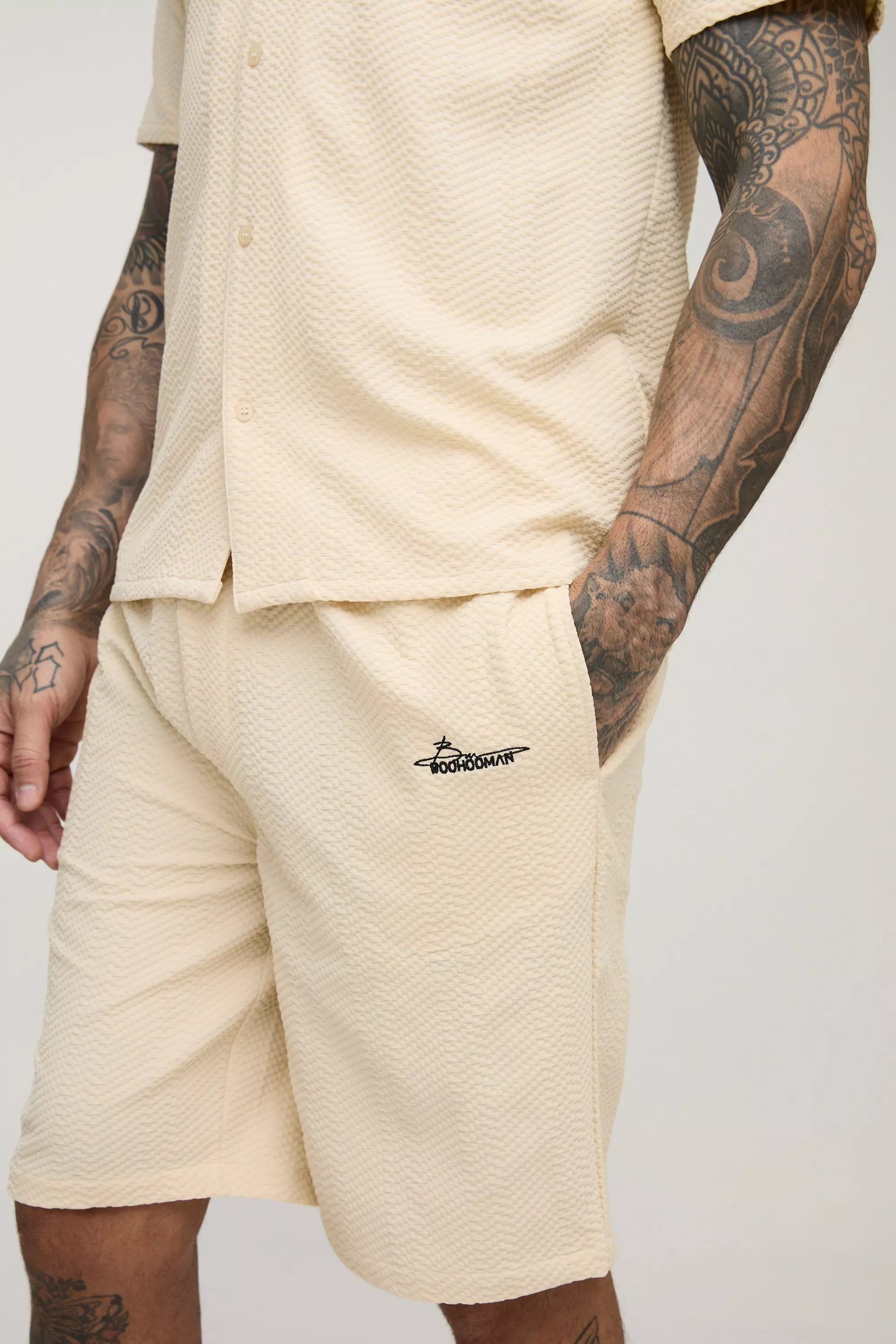 Tall Short Sleeve Oversized Linen Shirt & Short Set | boohooMAN USA