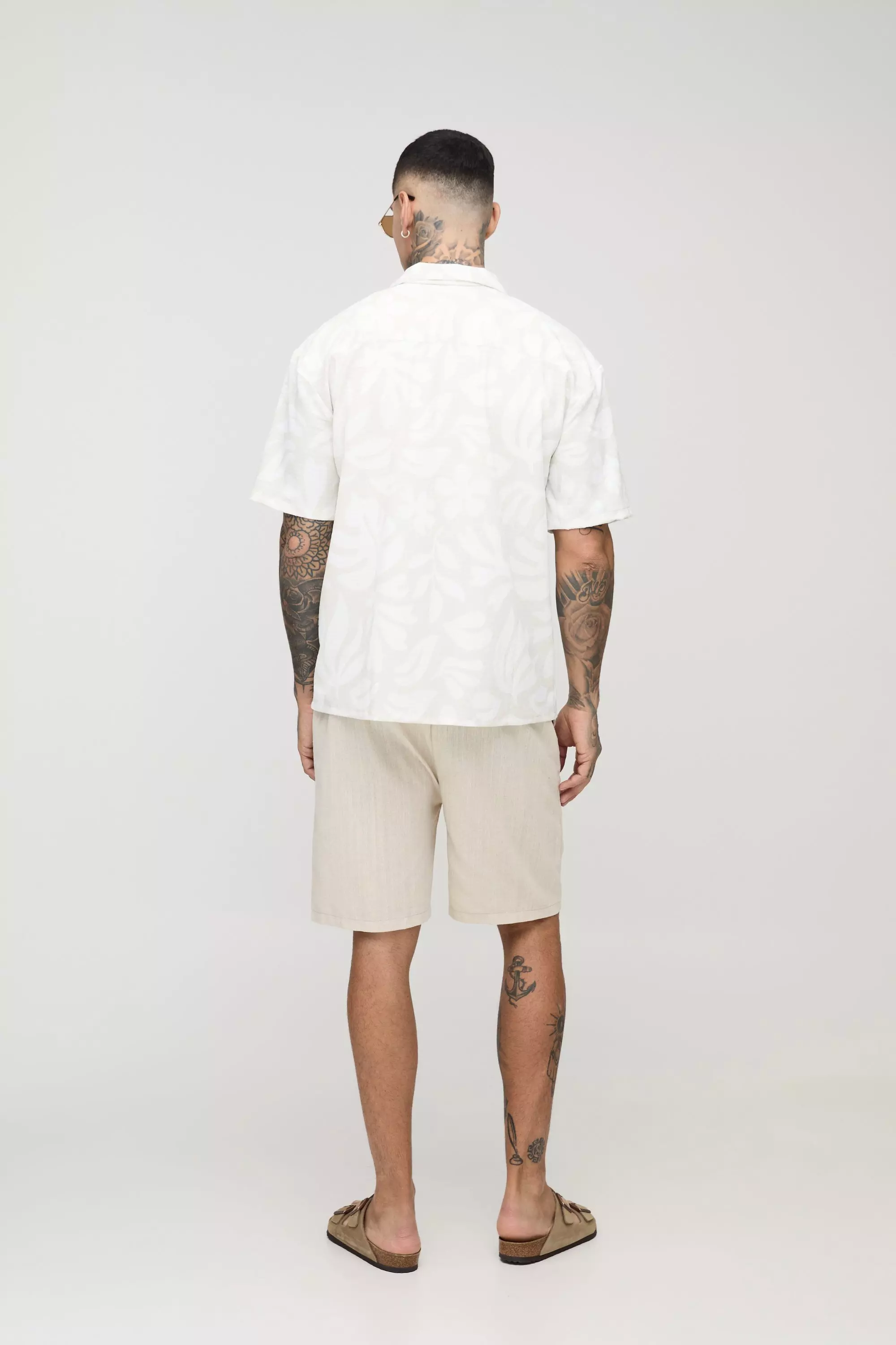 Tall Oversized Palm Print Seersucker Shirt | boohooMAN USA