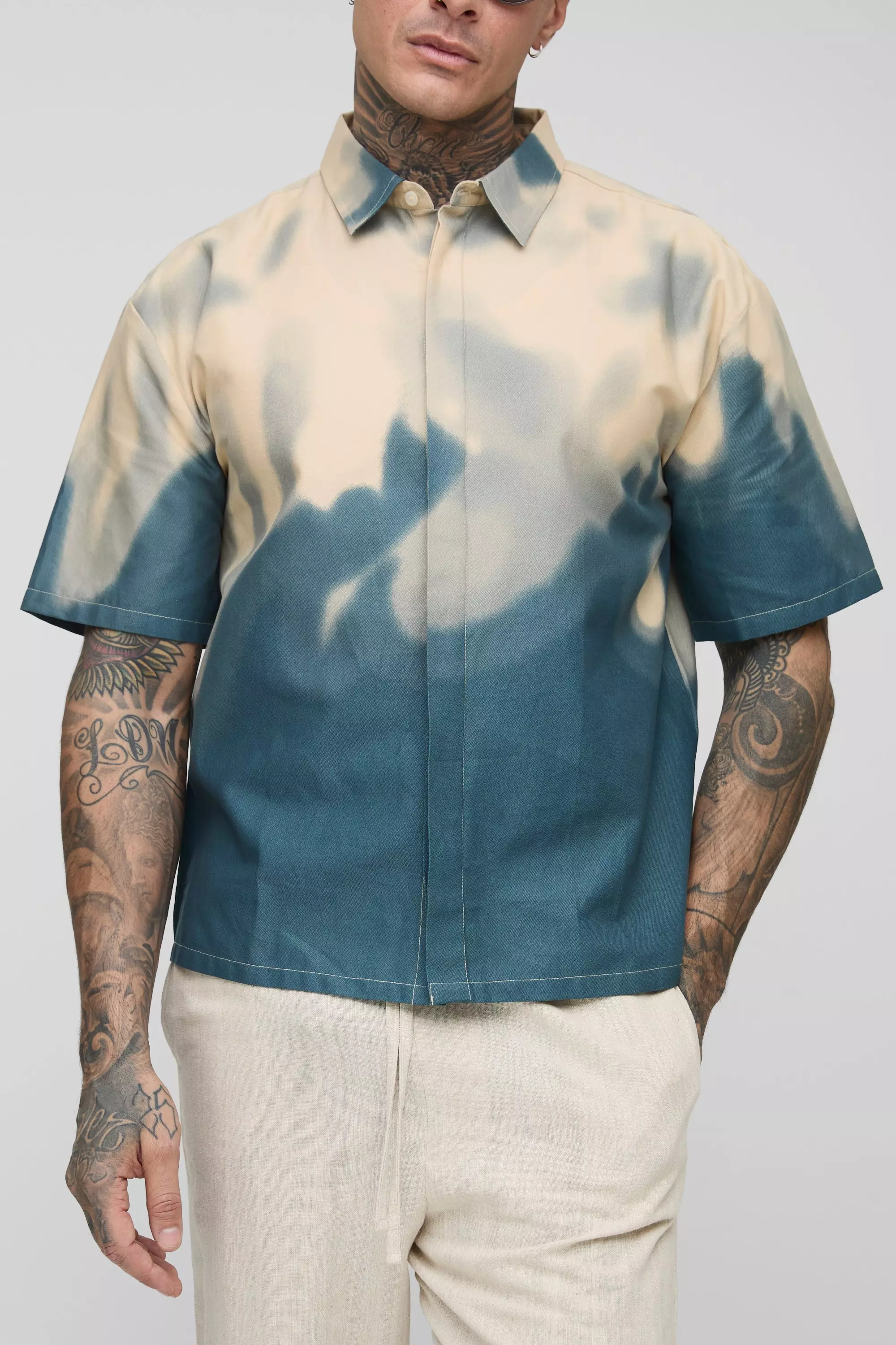 Ecru Tall Boxy Oversized Abstract Print Shirt alternative image