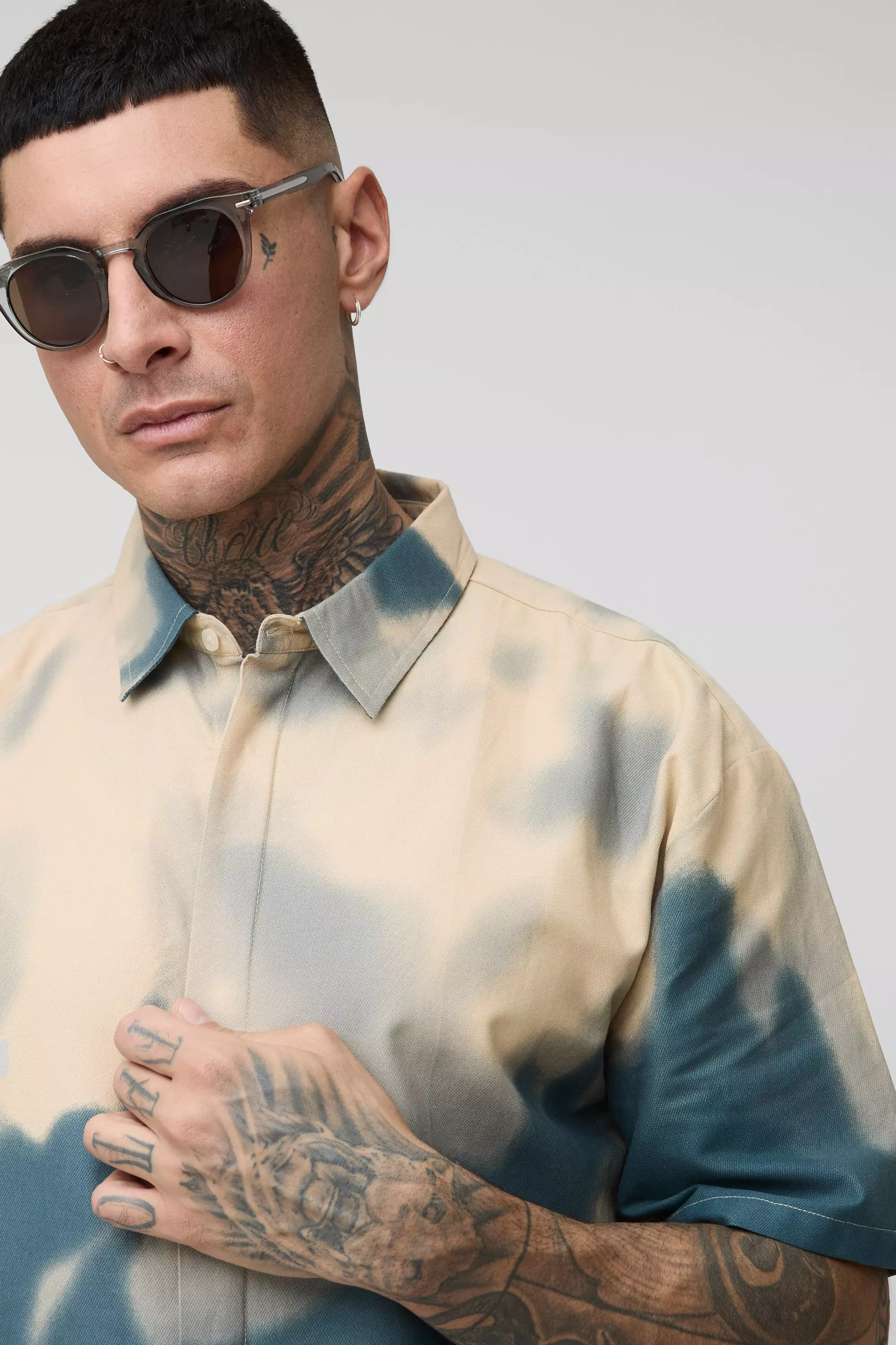 Ecru Tall Boxy Oversized Abstract Print Shirt alternative image