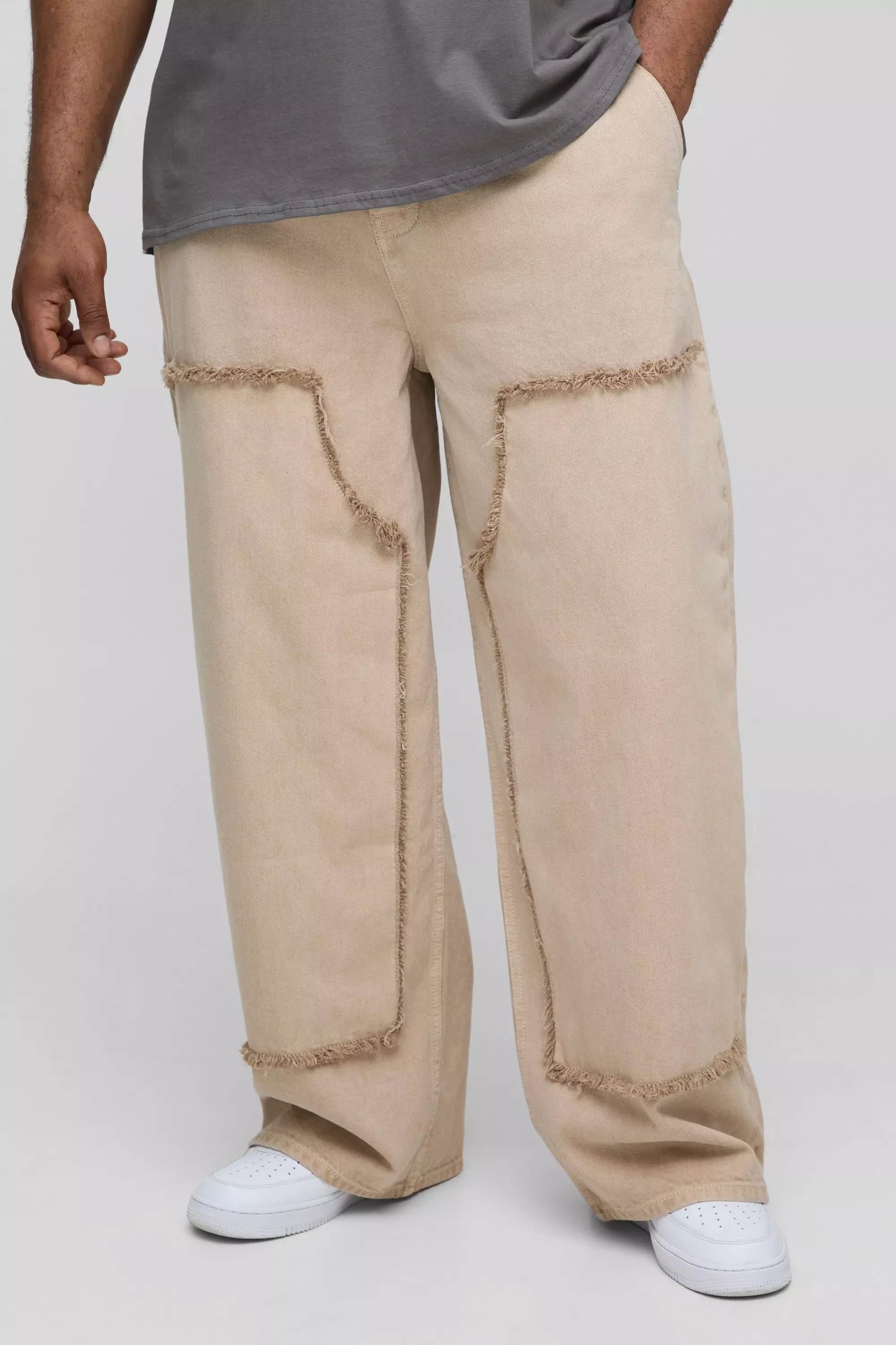 Plus Raw Edge Straight Fit Overdye Carpenter Jeans Stone