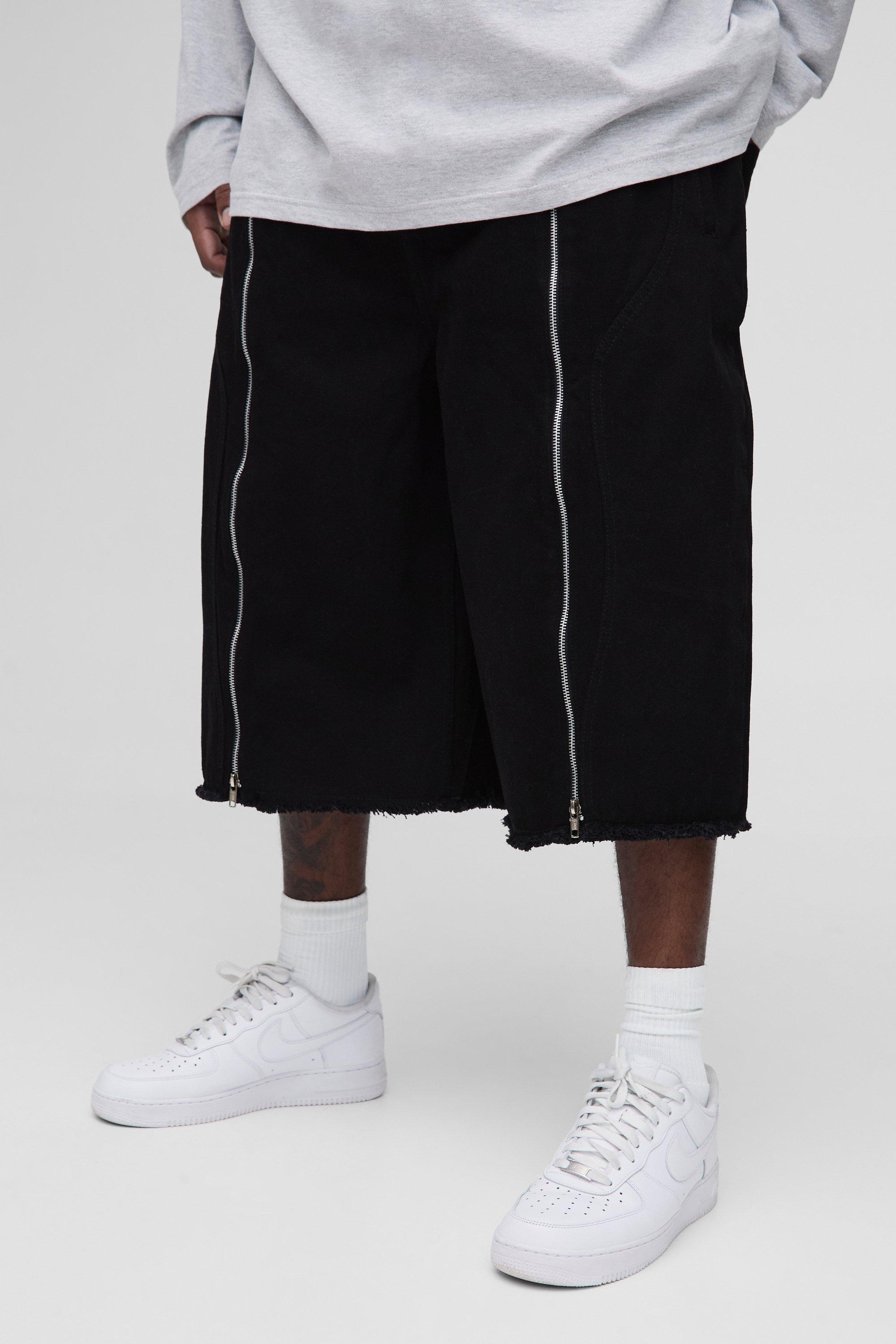 Plus Regular Fit Zip Front Longline Jorts | boohooMAN USA