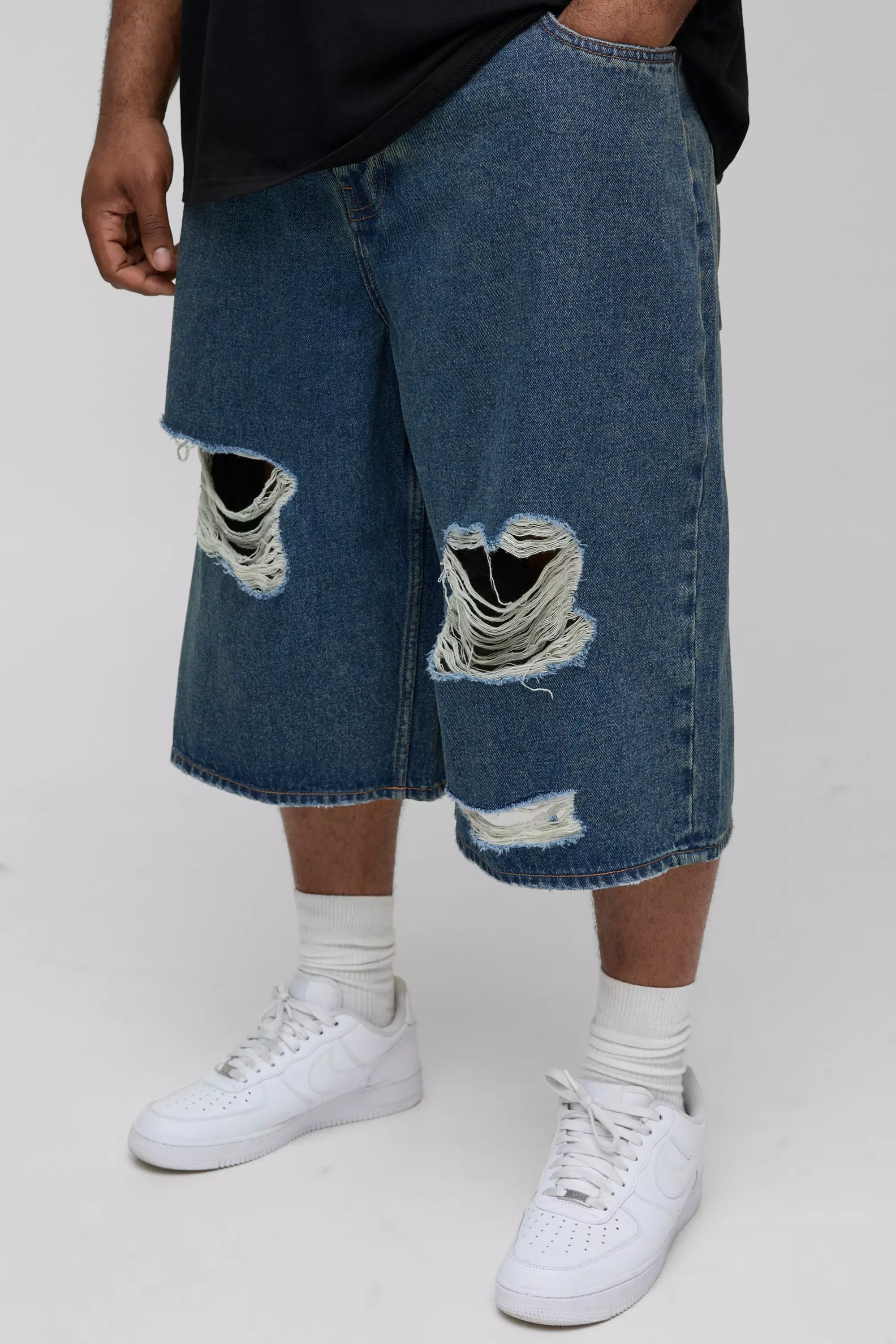 Antique blue Plus Regular Fit Longline Extreme Rip Jorts alternative image