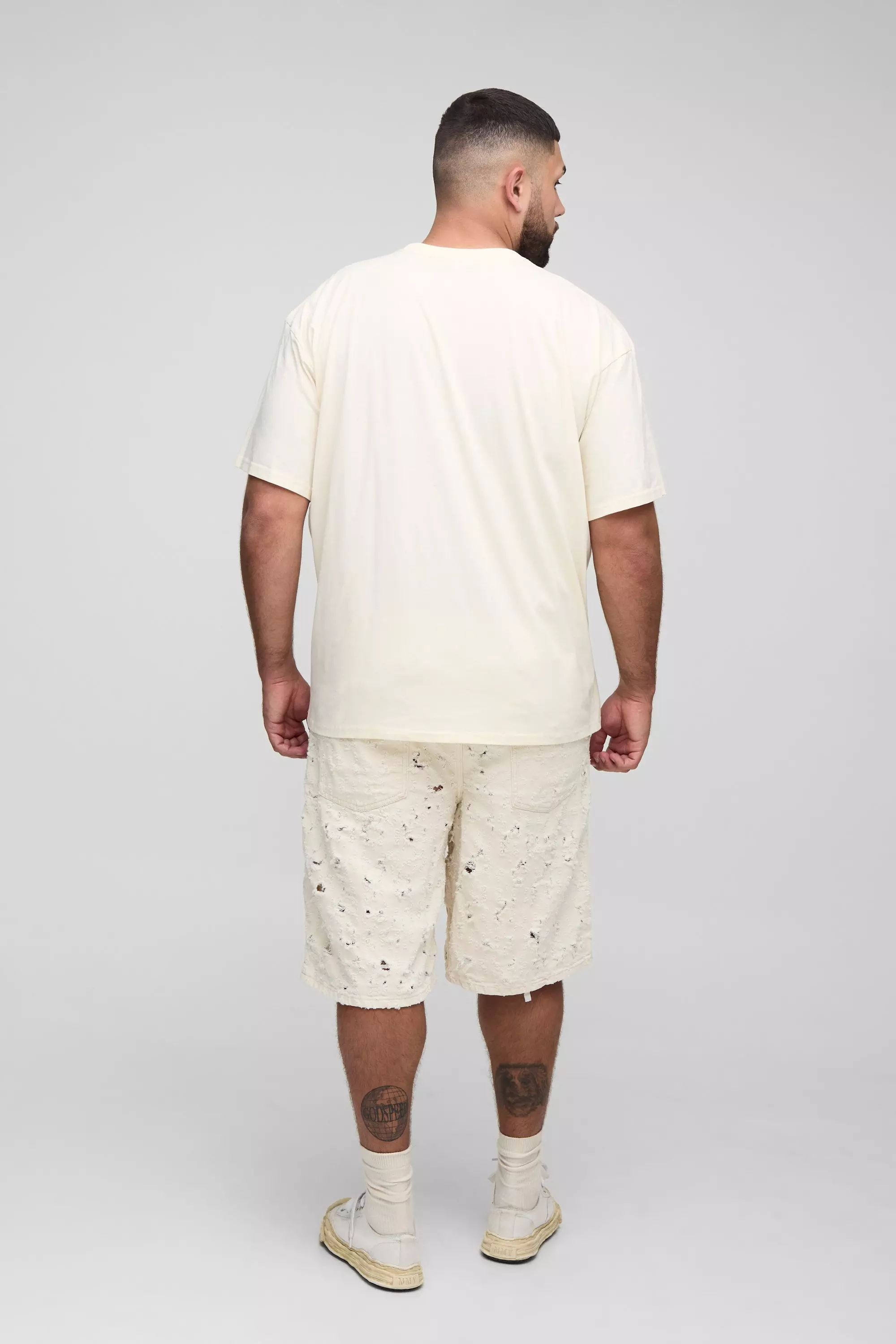 Plus Lasered Super Distressed Jorts | boohooMAN USA