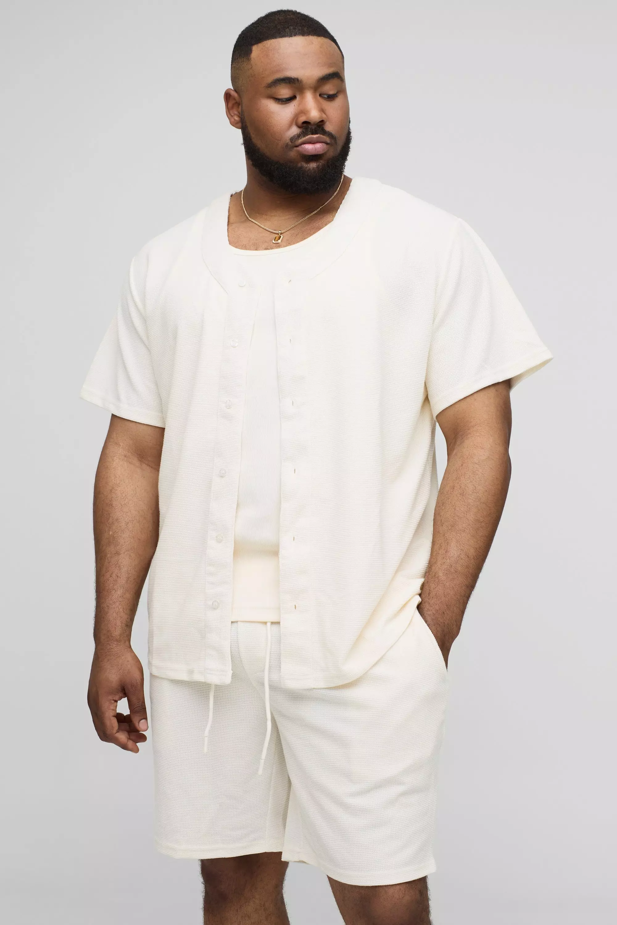 Grande taille - Ensemble de baseball en tissu gaufré, Cream autre image