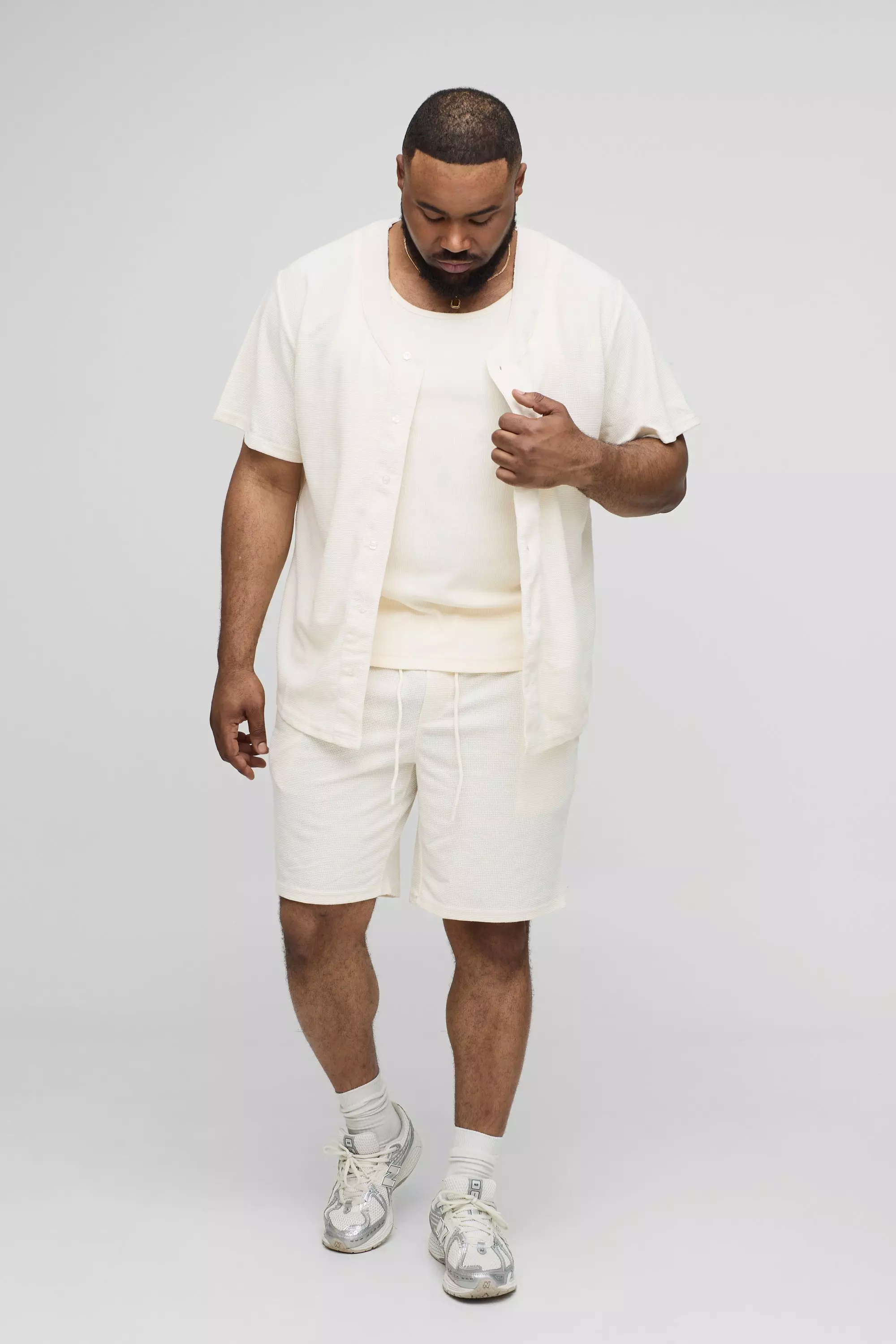 Grande taille - Ensemble de baseball en tissu gaufré, Cream autre image