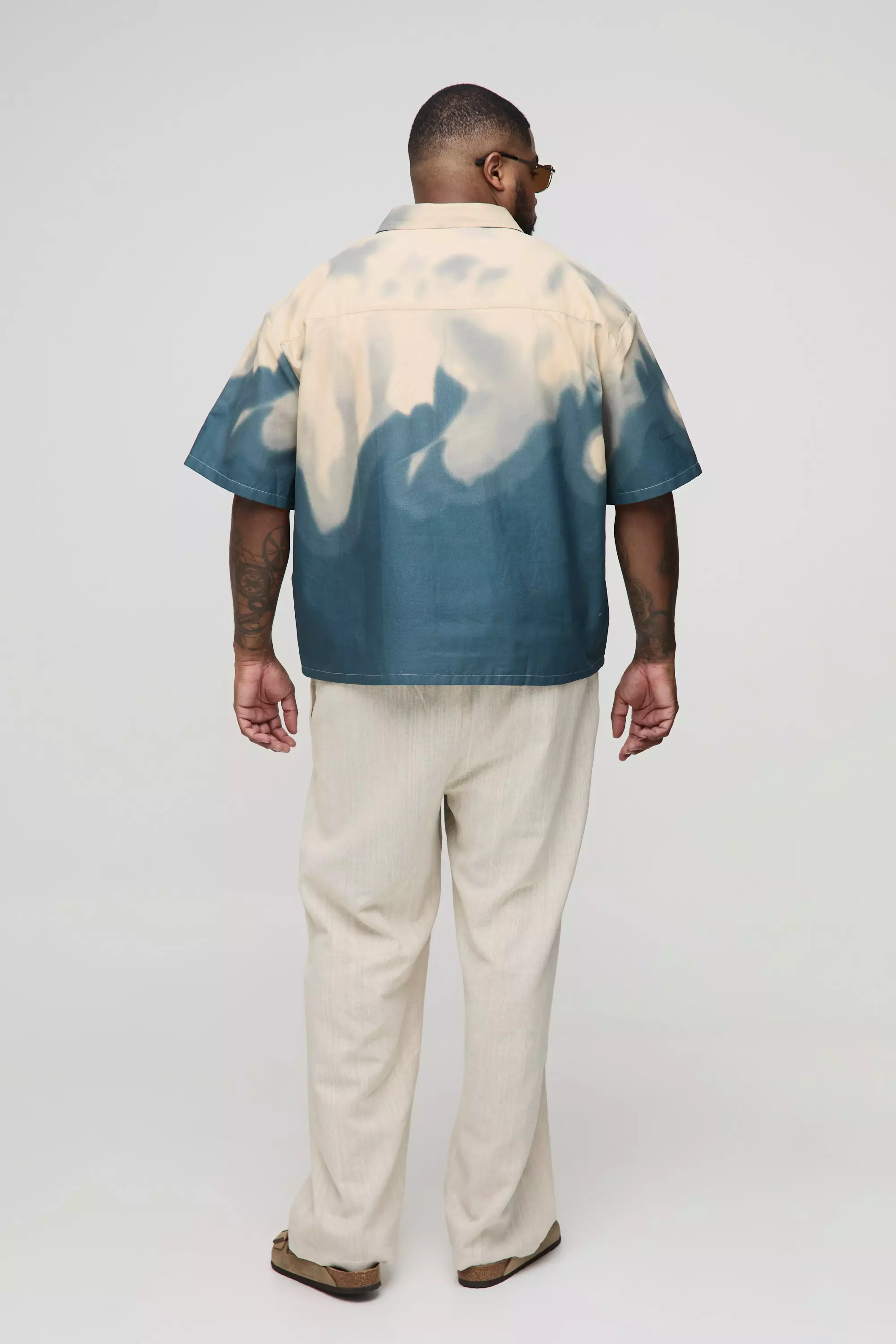 Ecru Plus Oversized Boxy Overhemd Met Abstracte Print alternatieve afbeelding