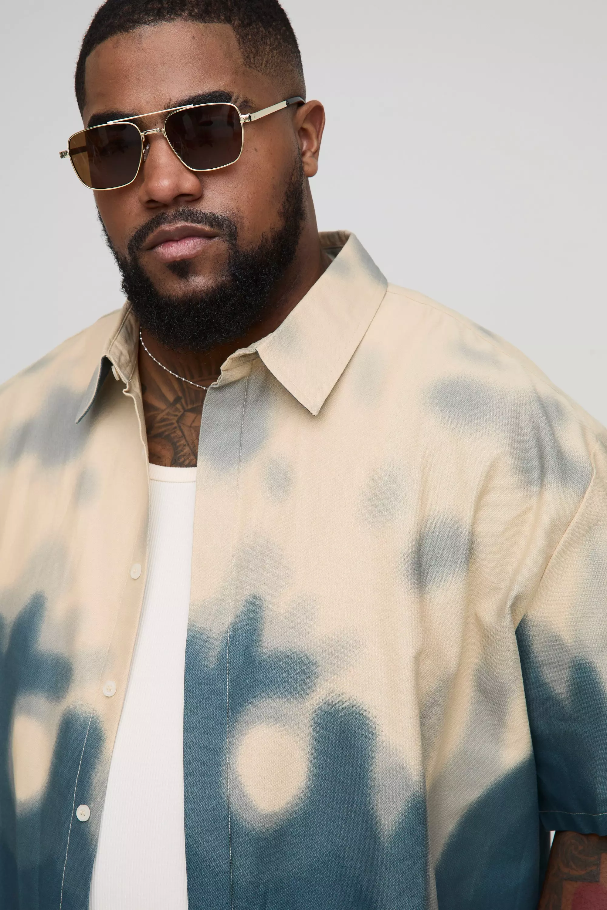 Grande taille - Chemise oversize à imprimé abstrait, Ecru autre image