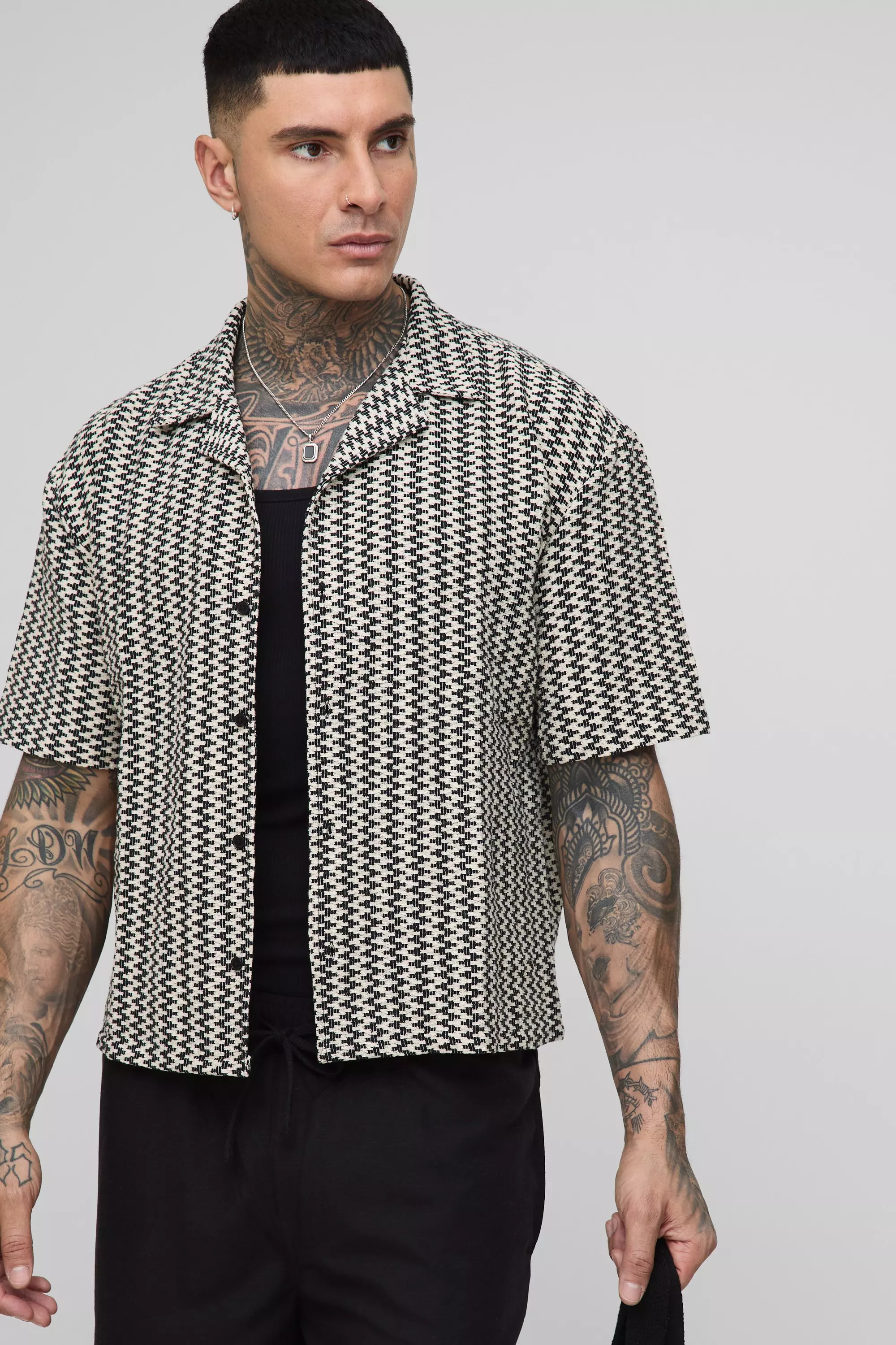 Tall - Chemise oversize rayée en maille, Black autre image
