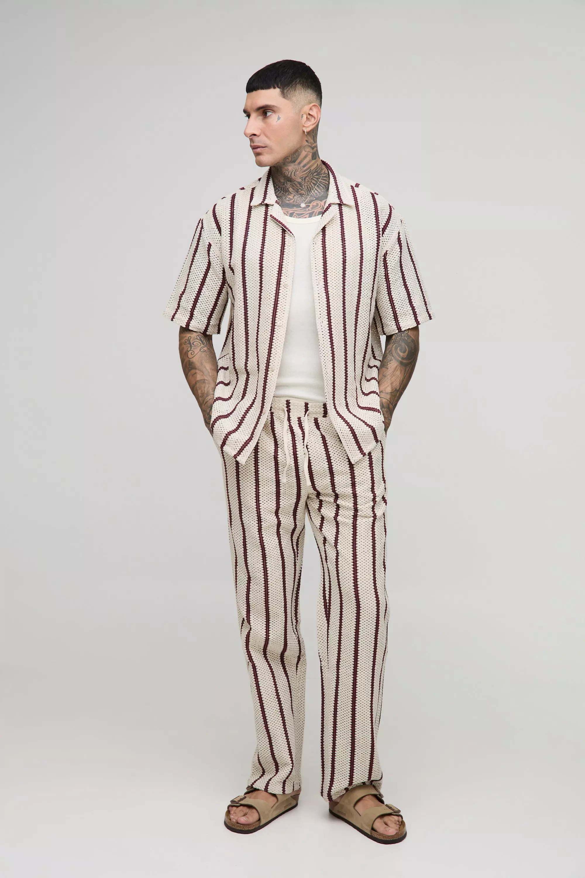 White Tall Oversized Dropped Revere Shirt & Relaxed Pants Set