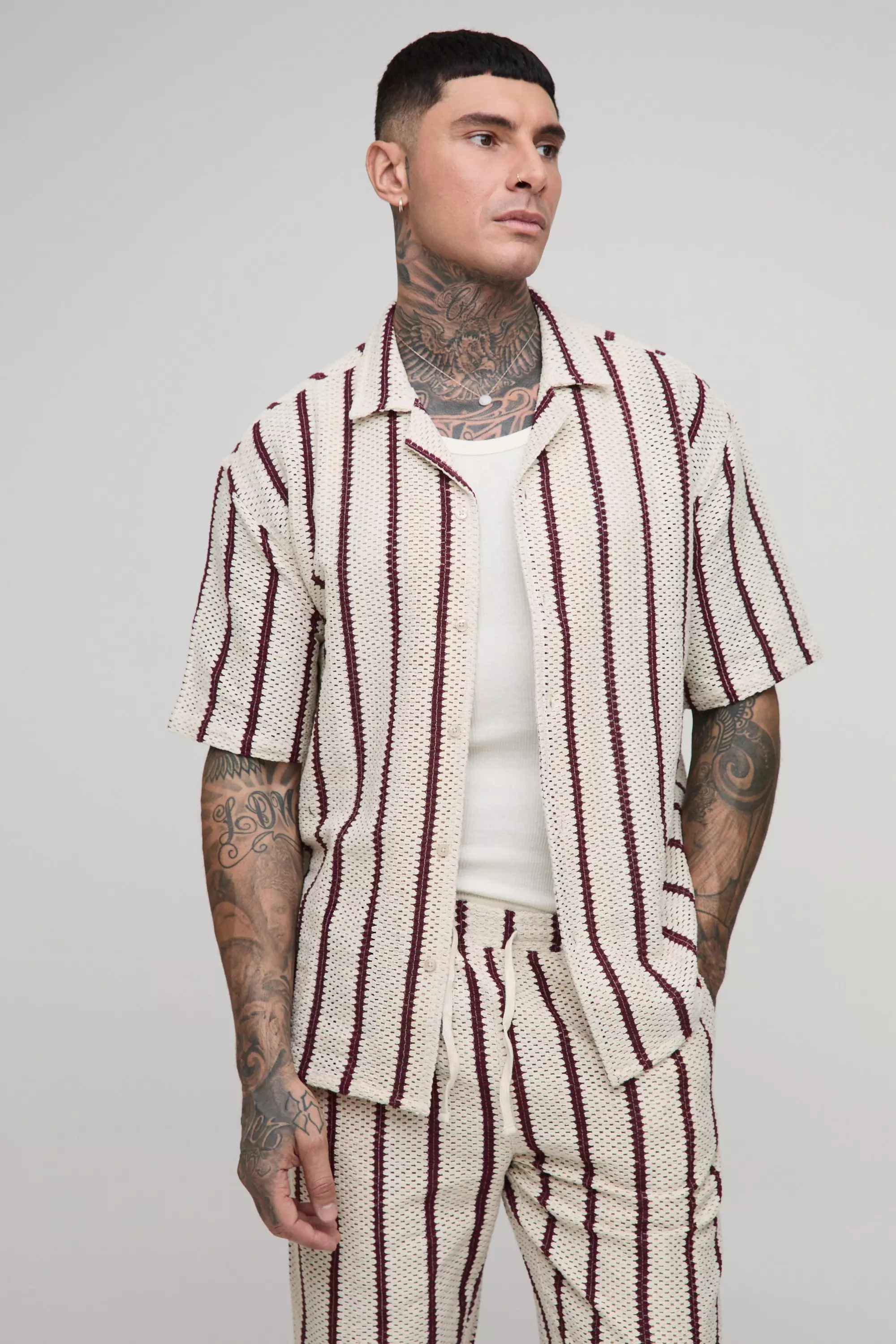 Tall Oversized Dropped Revere Shirt & Relaxed Pants Set | boohooMAN USA