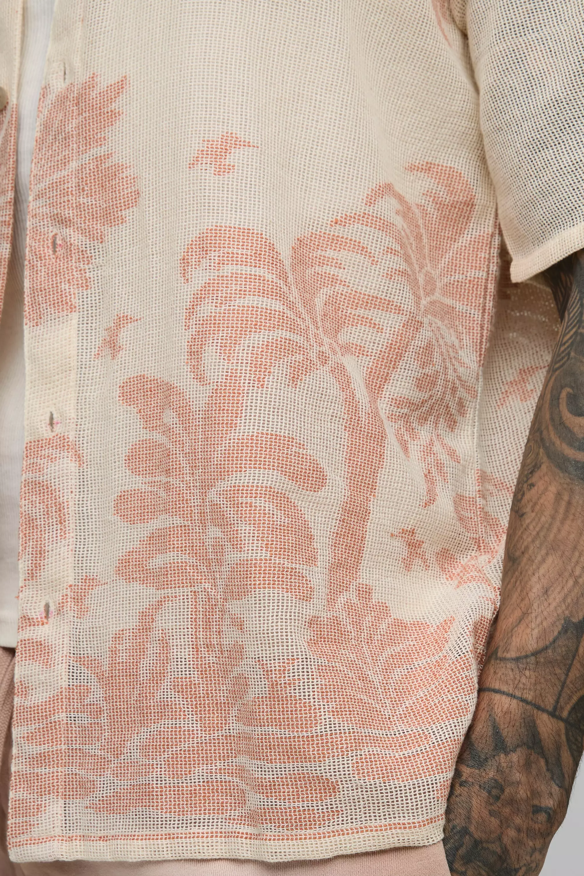 Rust Tall Oversized Crochet Palm Tree Jacquard Shirt alternative image