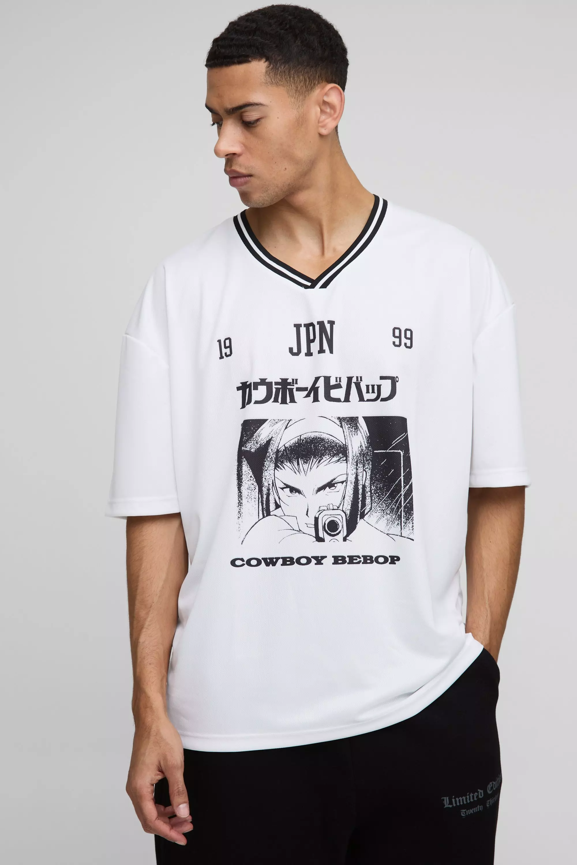 Oversized Cowboy Bepop Anime Mesh License Print T-Shirt White