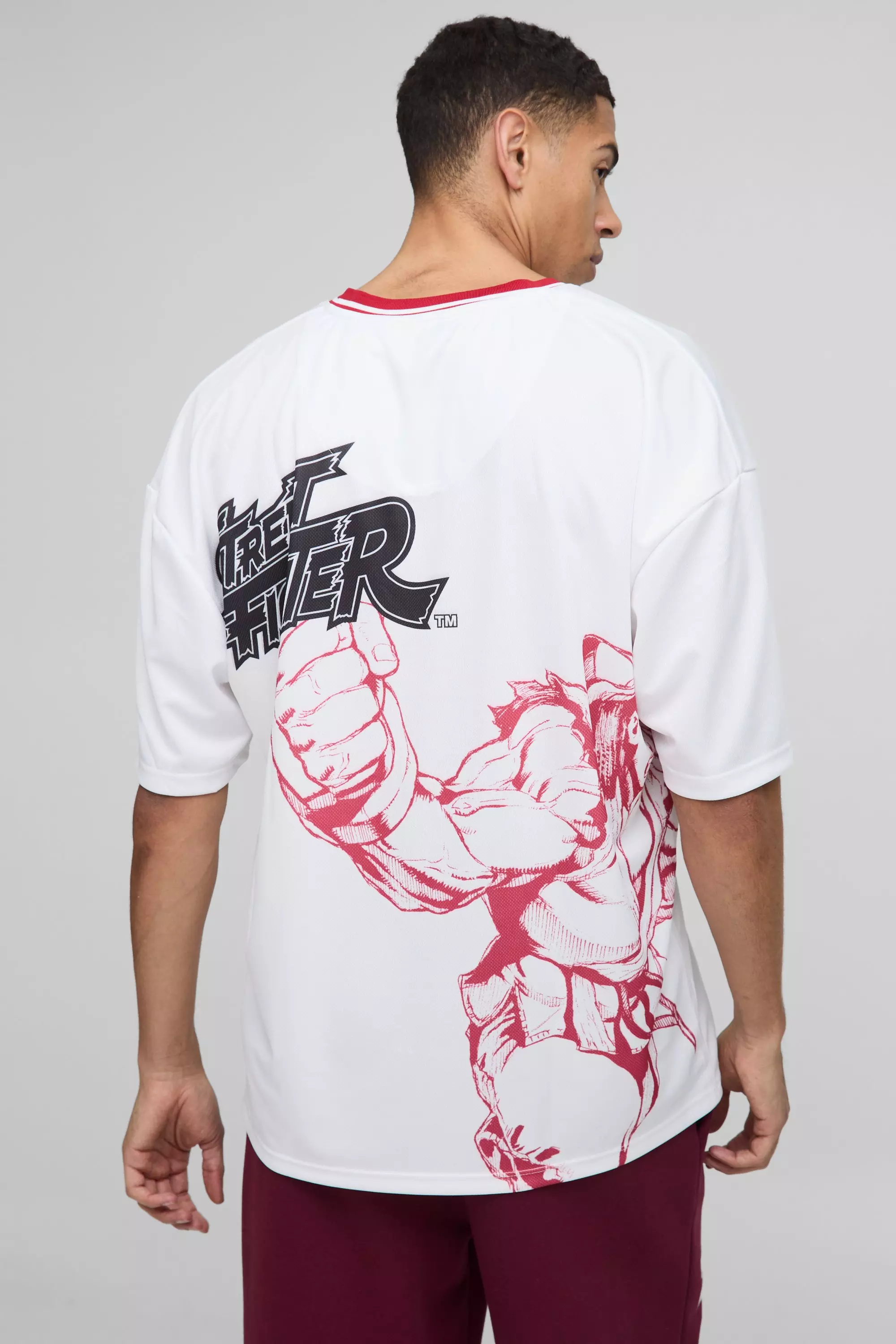 Oversized Street Fighter Arcade Mesh License Print T-Shirt White