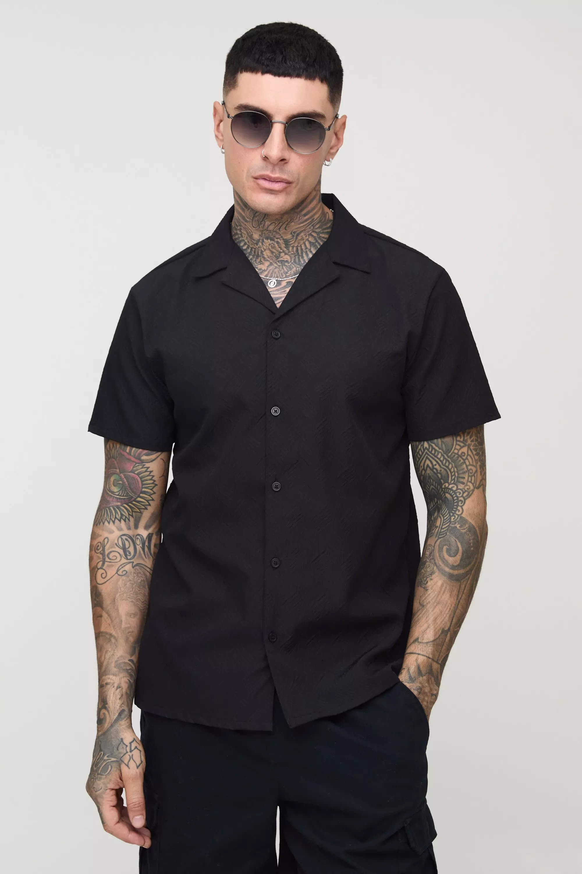 Black Tall Regular Fit Geo Jacquard Shirt alternative image