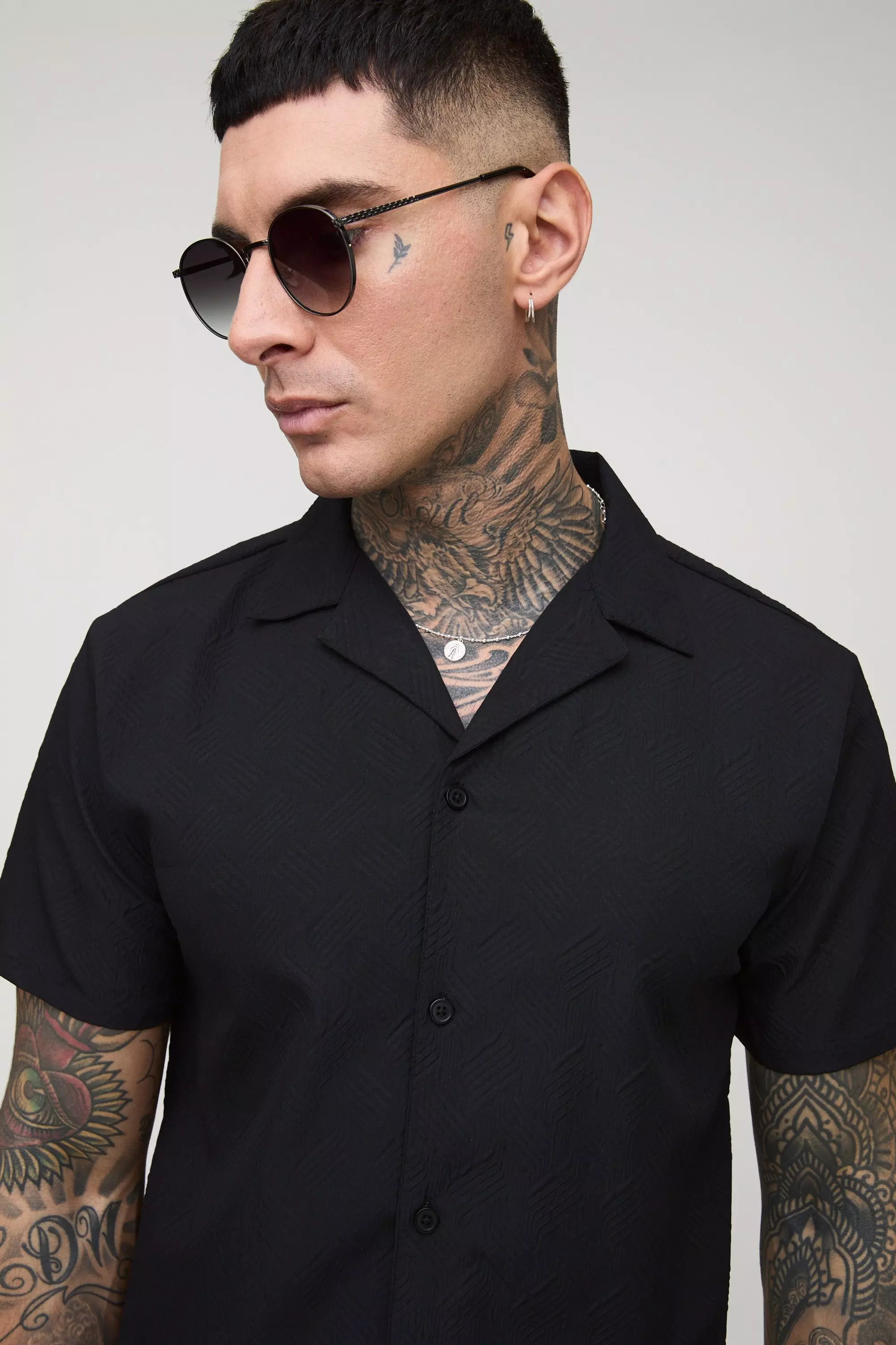 Black Tall Regular Fit Geo Jacquard Shirt alternative image