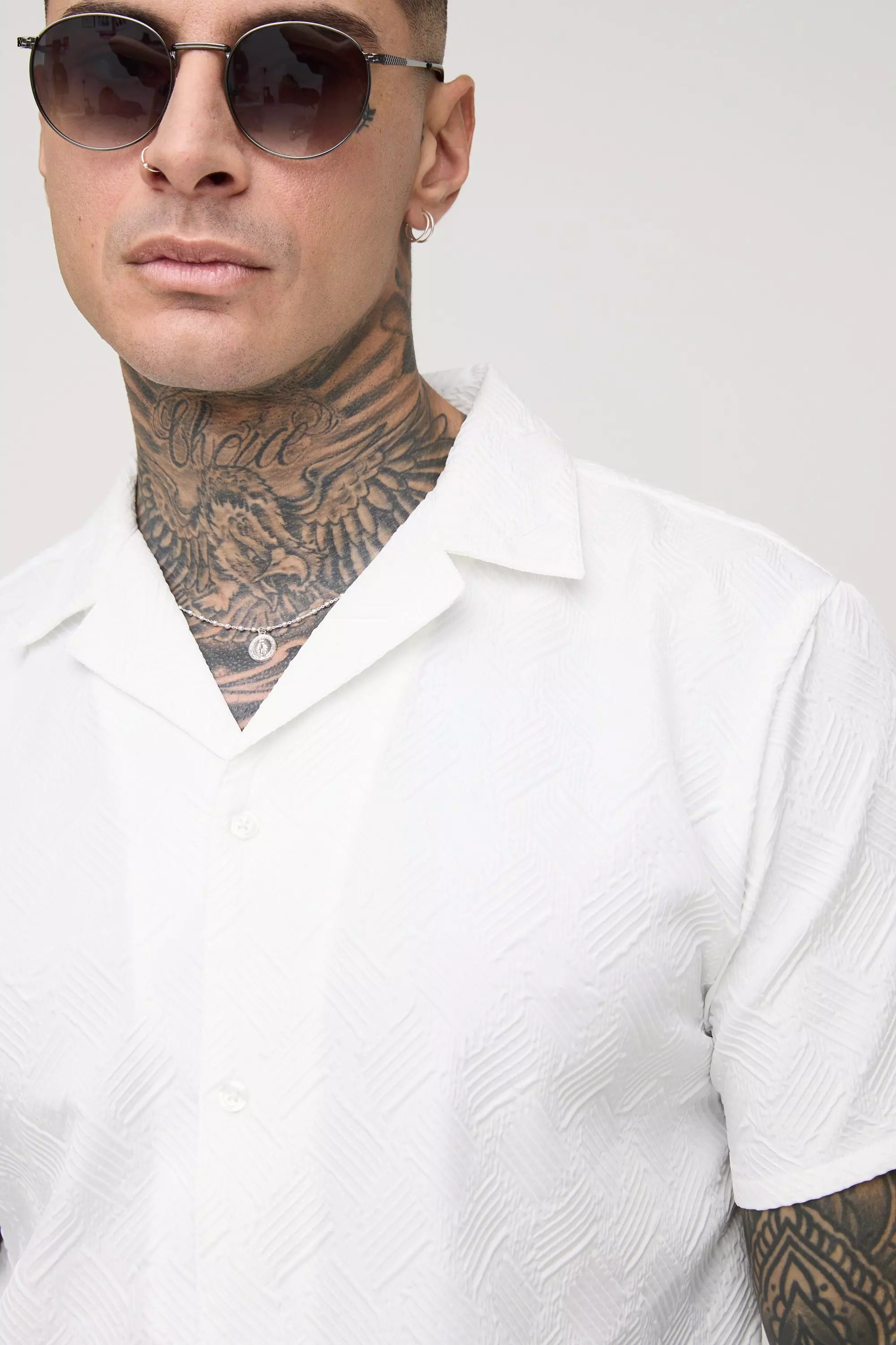 White Tall Regular Fit Geo Jacquard Shirt alternative image