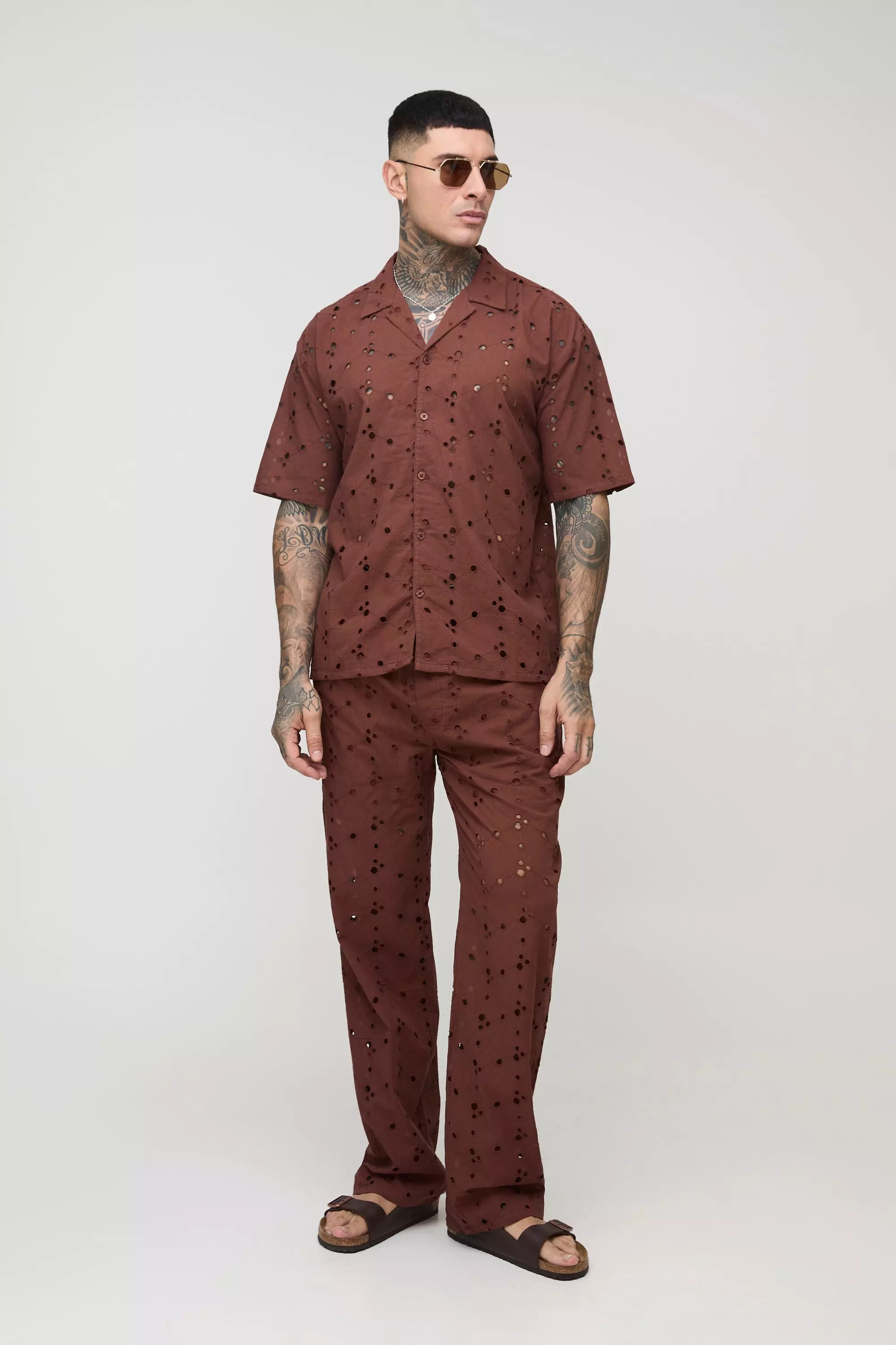 Chocolate Tall Oversized Broderie Shirt & Trouser Set alternative image