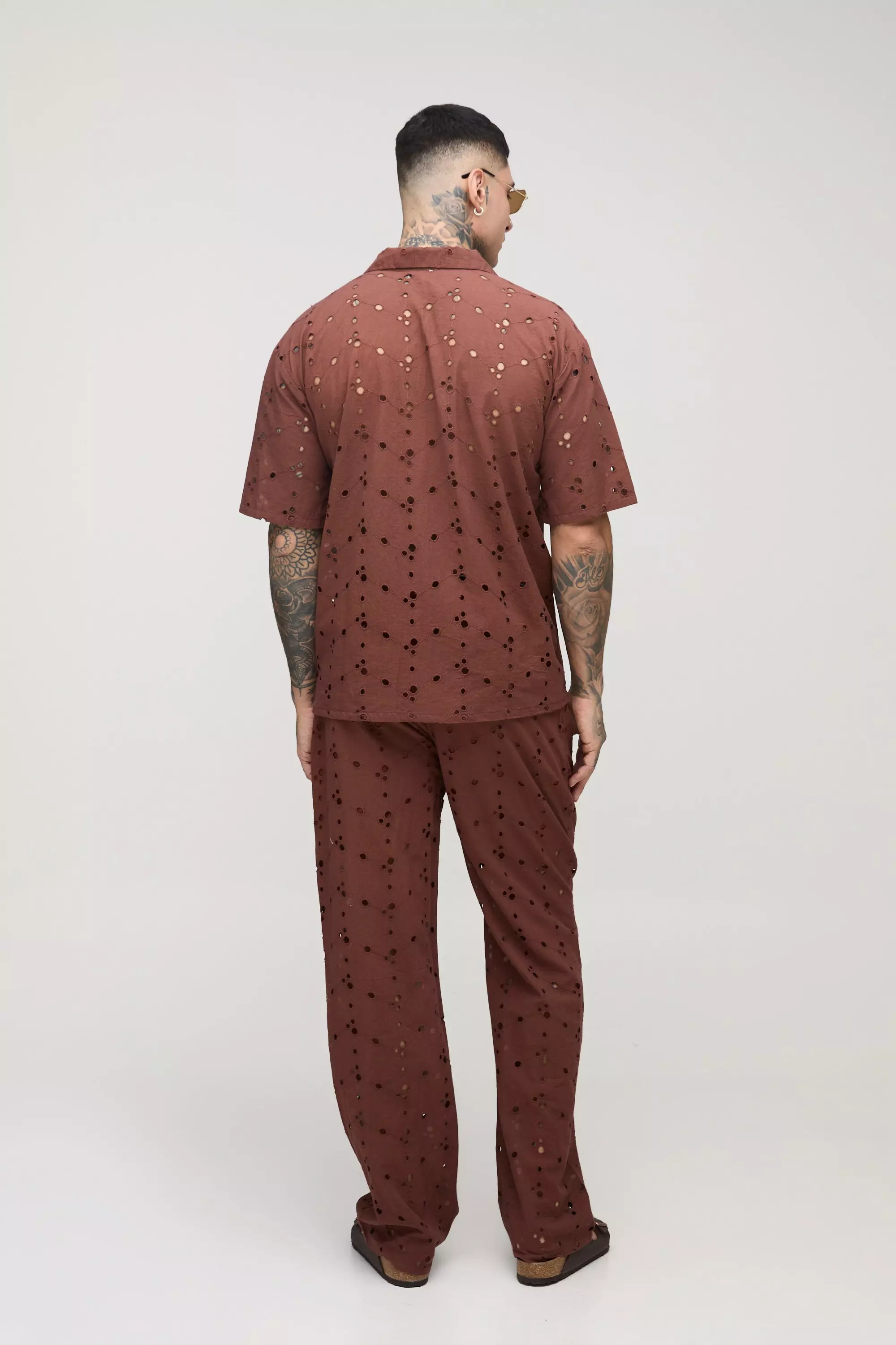 Chocolate Tall Oversized Broderie Shirt & Trouser Set alternative image