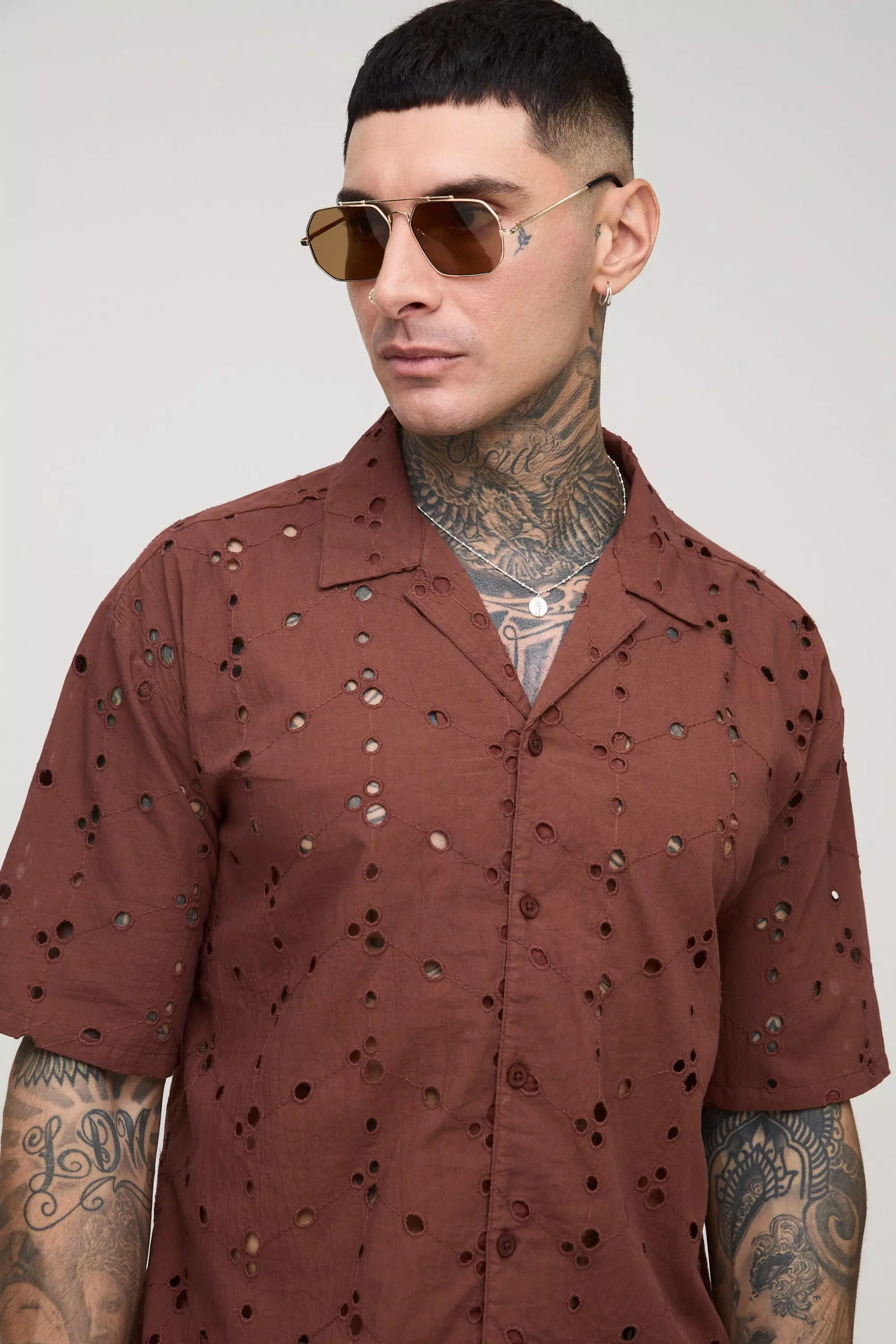Chocolate Tall Oversized Broderie Shirt & Trouser Set alternative image