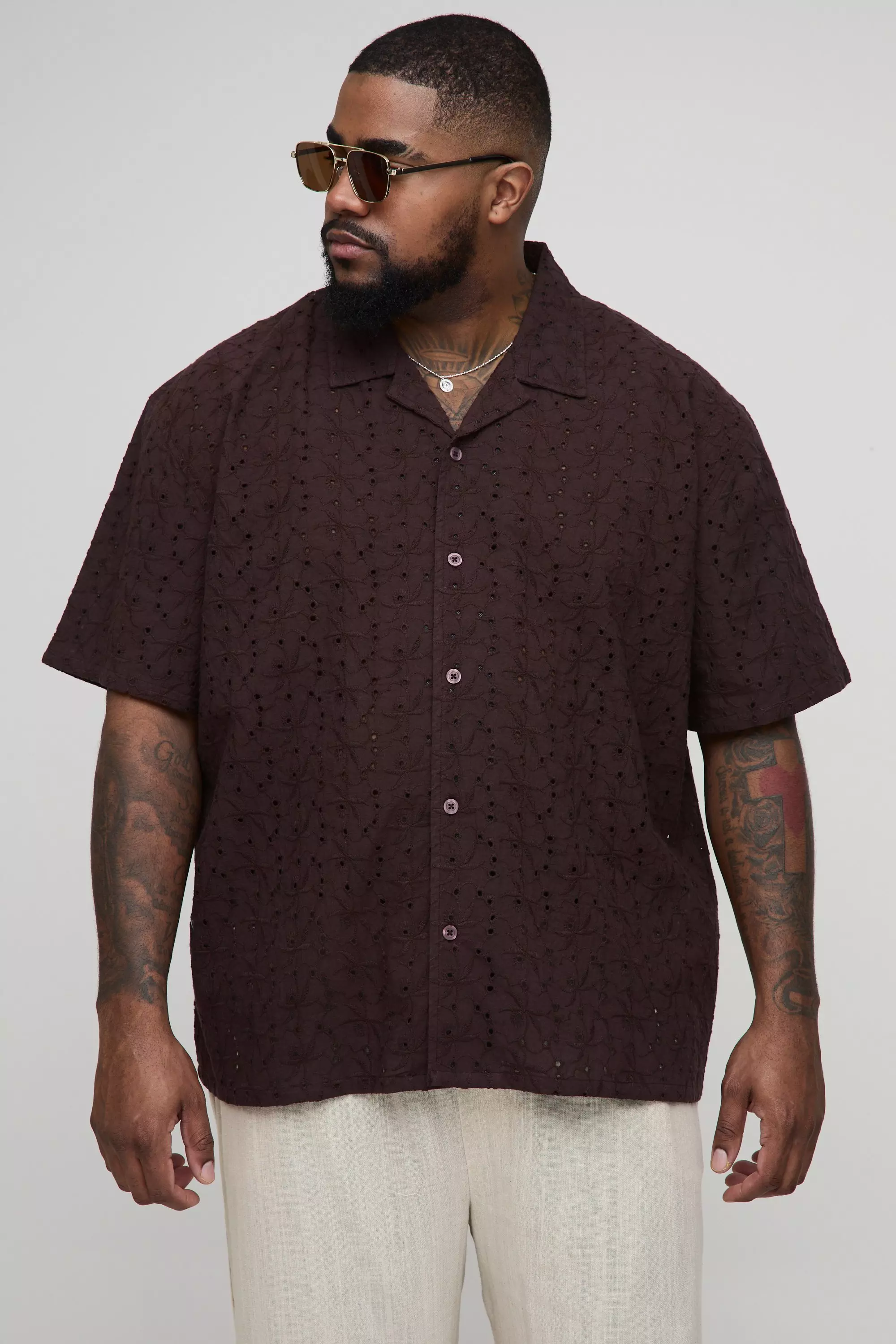 Chocolate Plus Oversized Broderie Revere Shirt alternative image