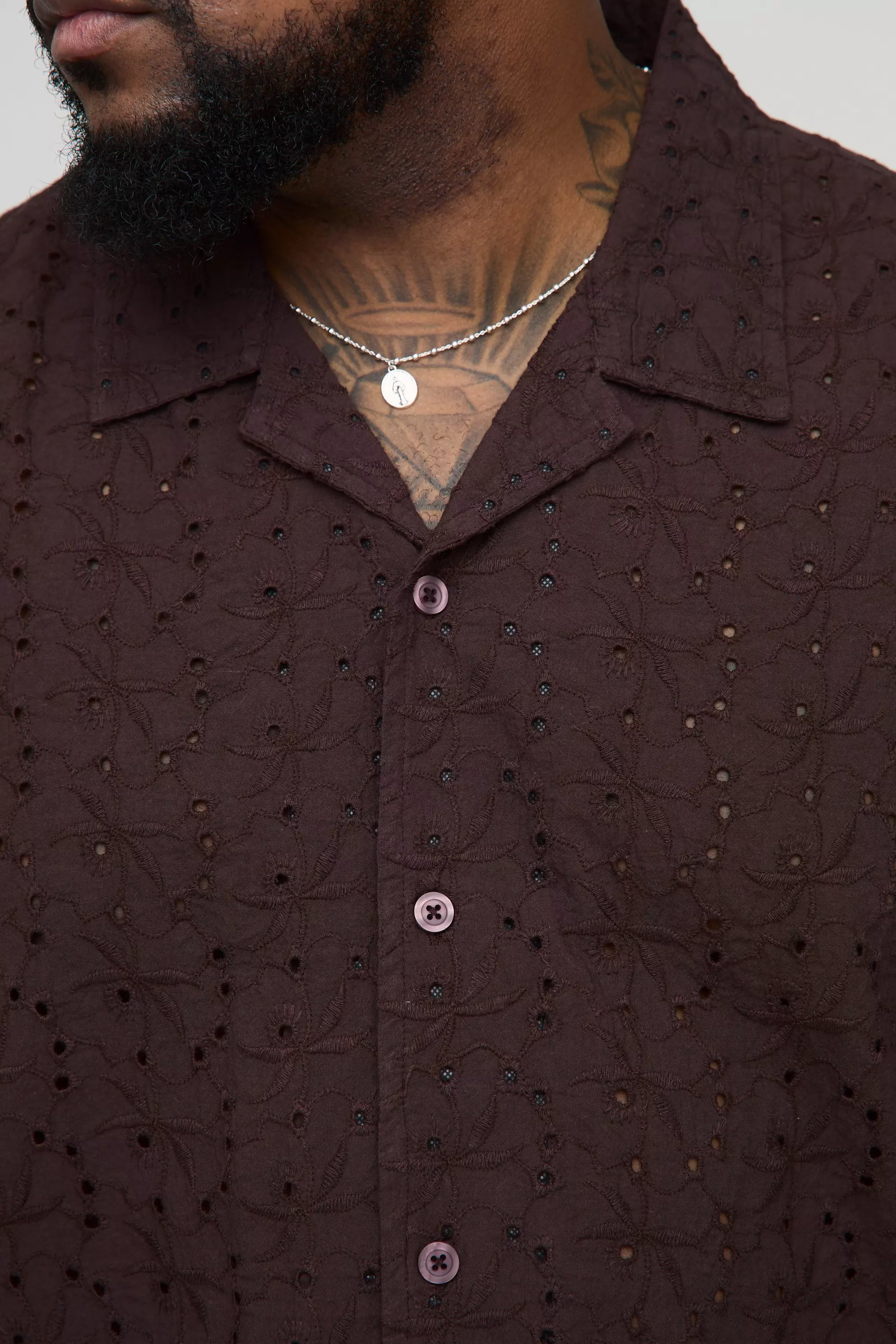 Chocolate Plus Oversized Broderie Revere Shirt alternative image