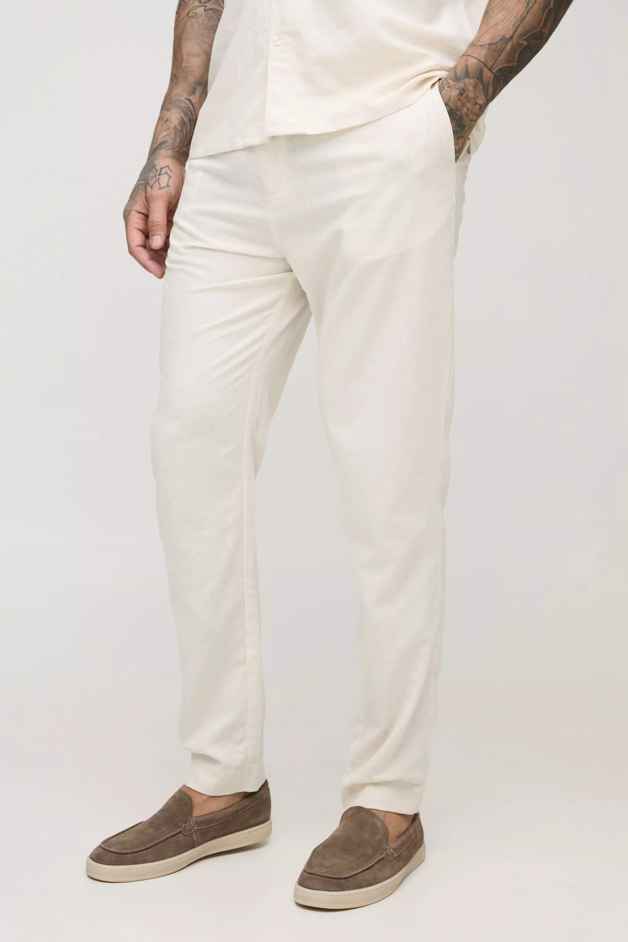 Pantaloni affusolati Tall in misto lino, Natural immagine alternativa