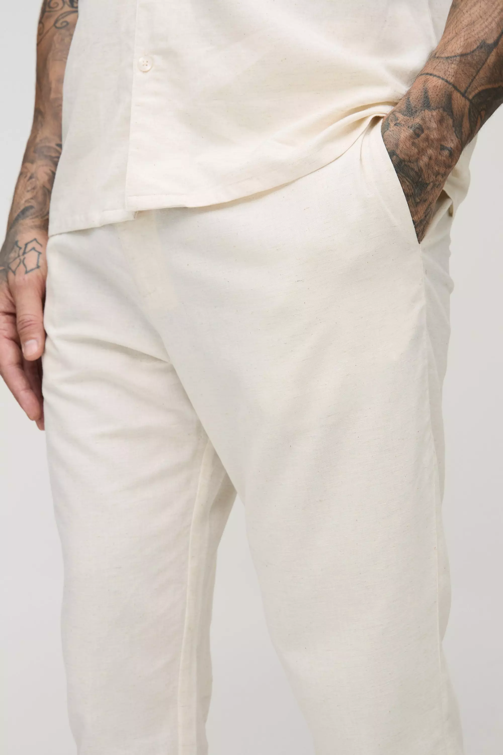 Pantaloni affusolati Tall in misto lino, Natural immagine alternativa