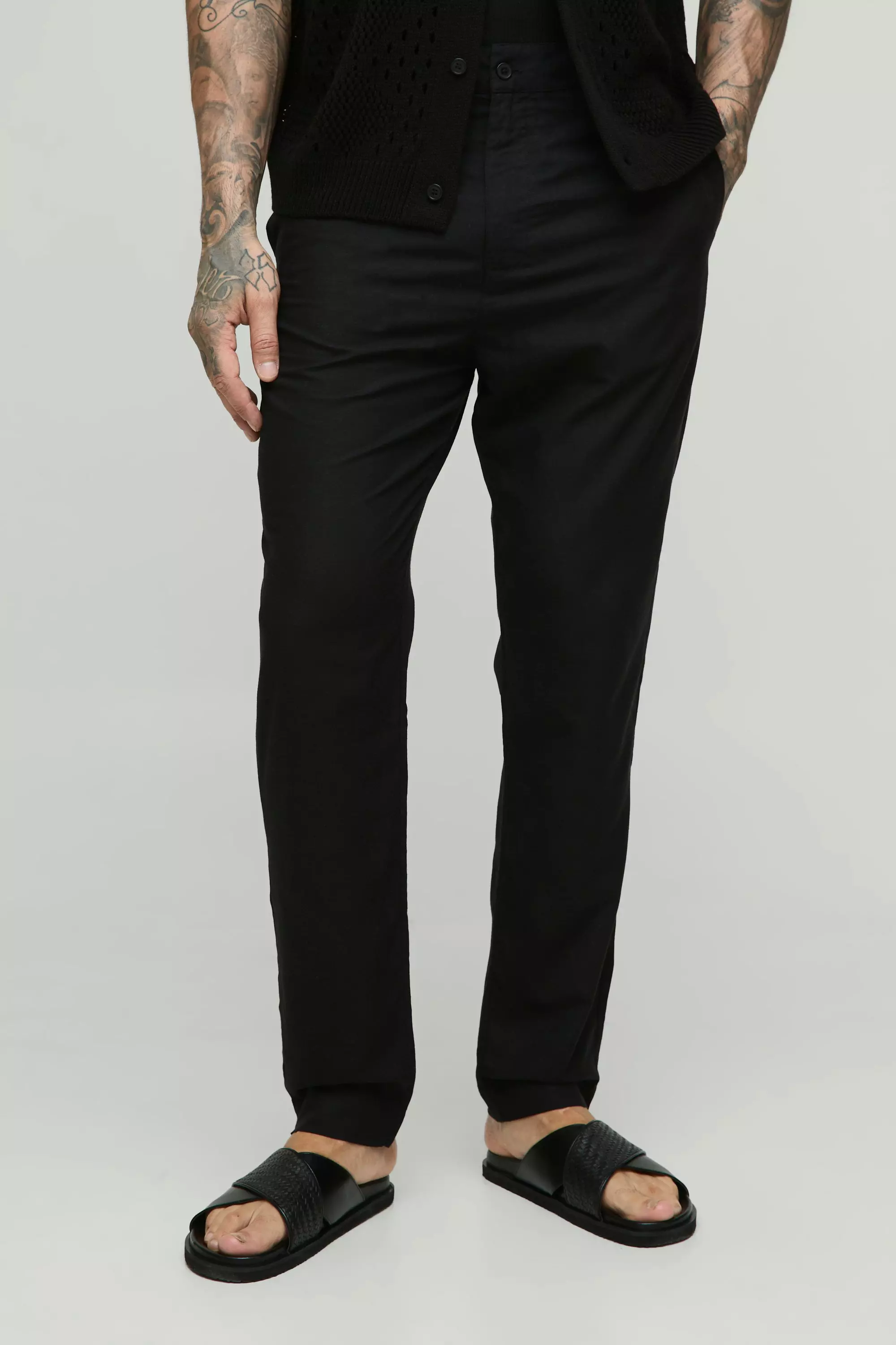 Black Tall Linen Blend Tailored Tapered Trousers alternative image
