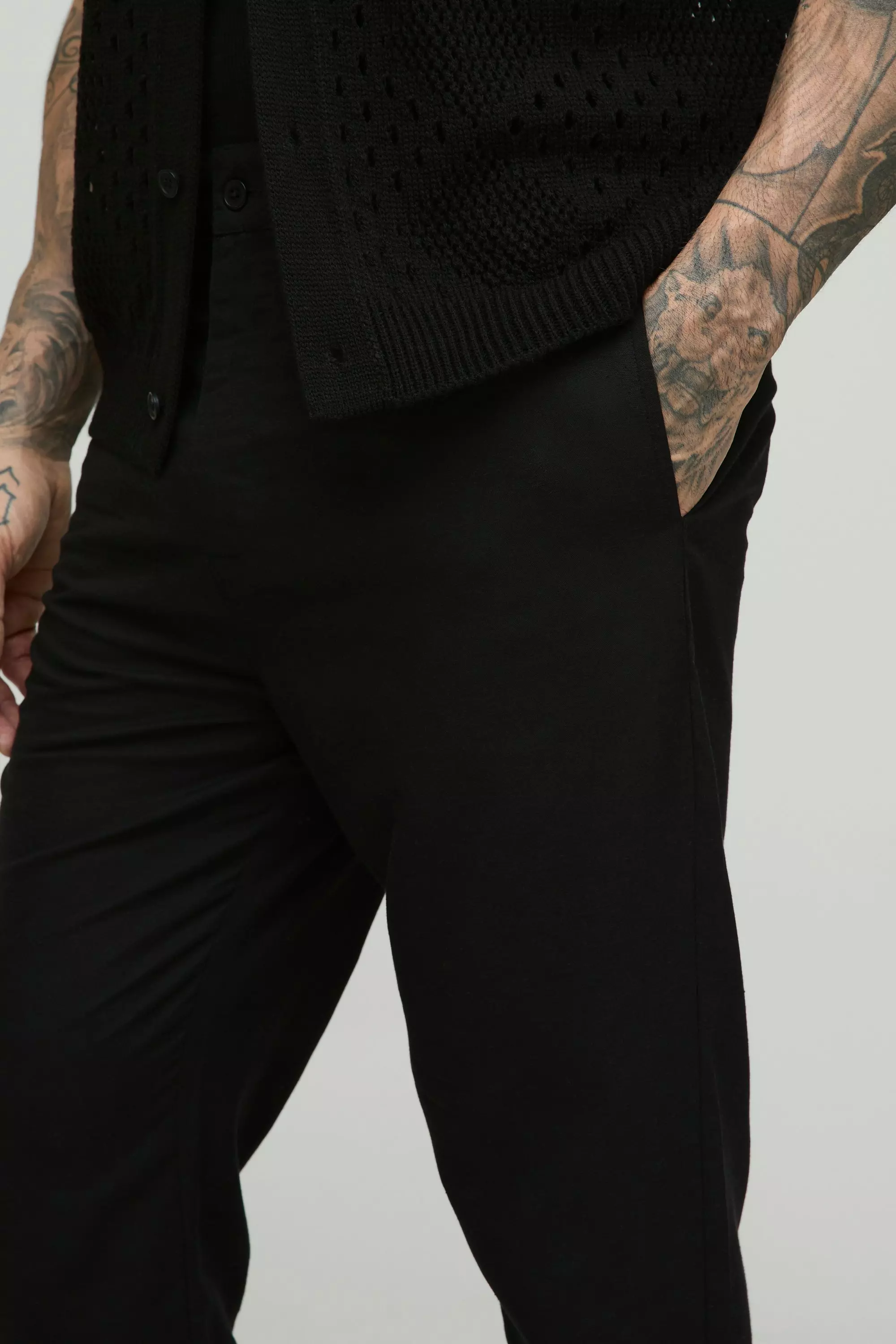 Black Tall Linen Blend Tailored Tapered Trousers alternative image