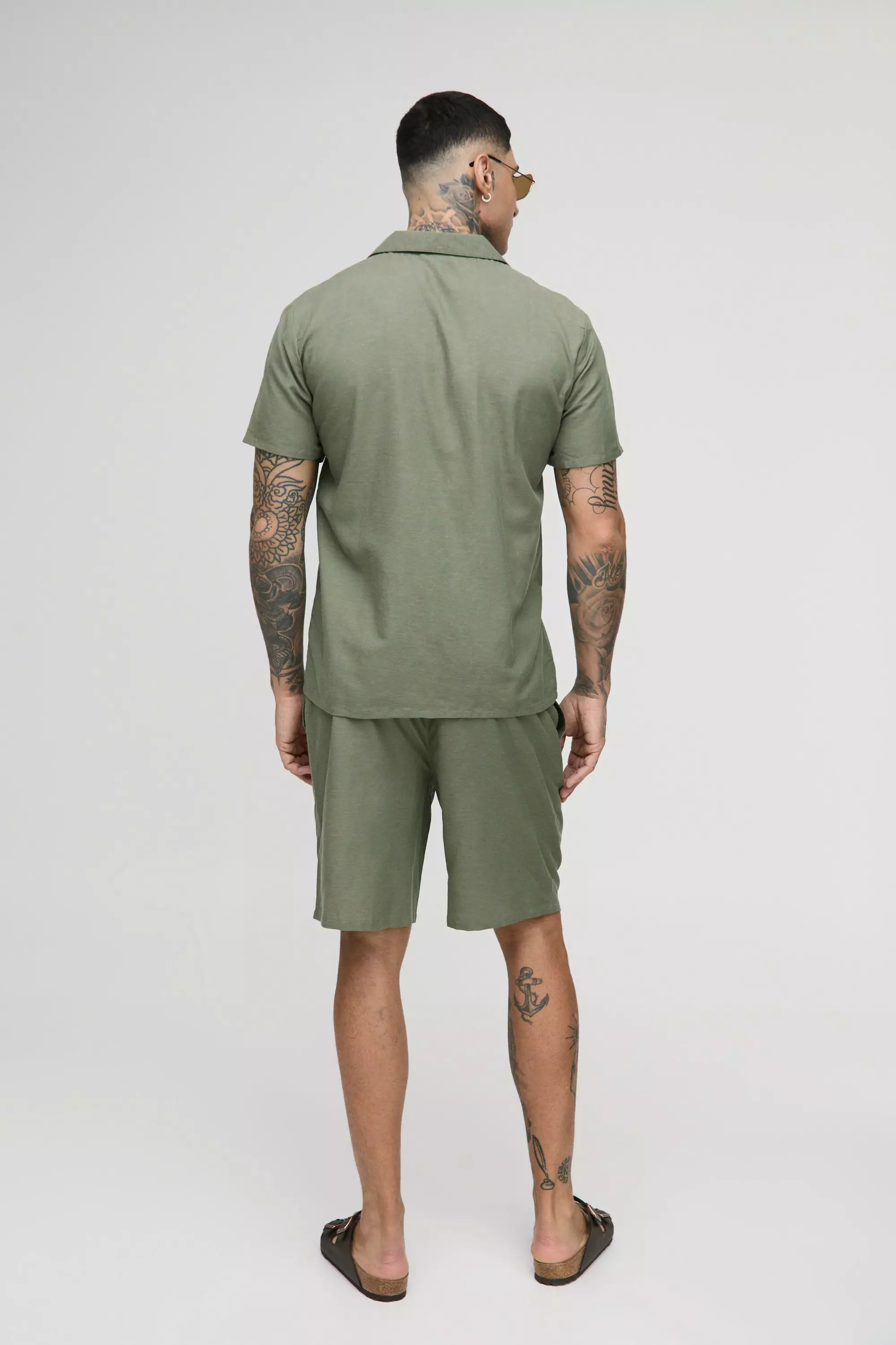 Tall Regular Linen Shirt & Short Set | boohooMAN USA