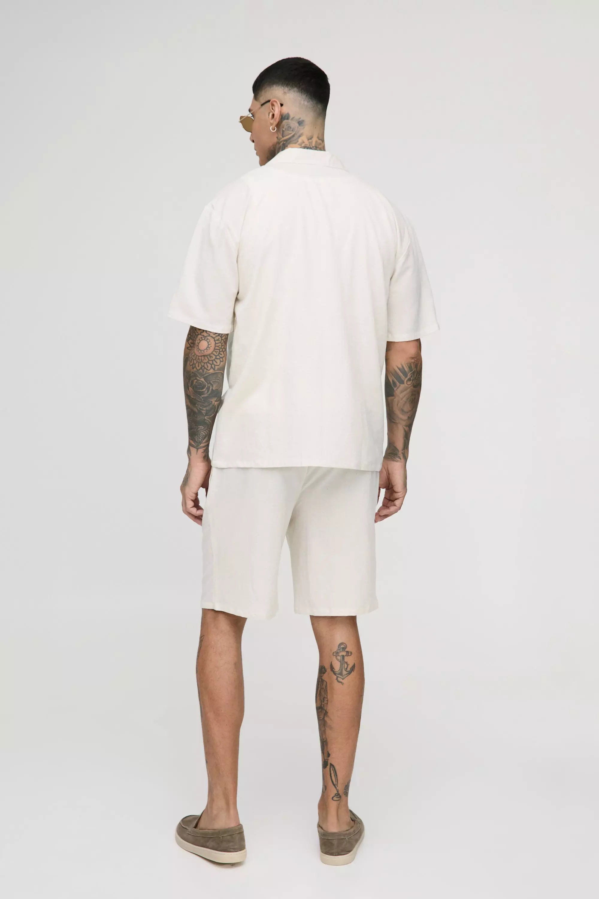 Ecru Tall Oversized Linen Deep Pocket Shirt & Short Set alternative image