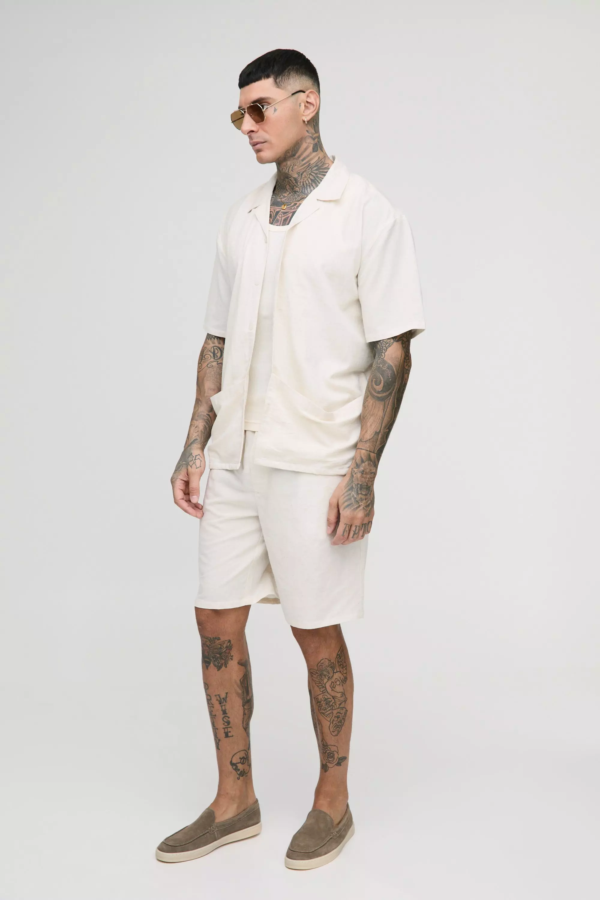 Ecru Tall Oversized Linen Deep Pocket Shirt & Short Set alternative image