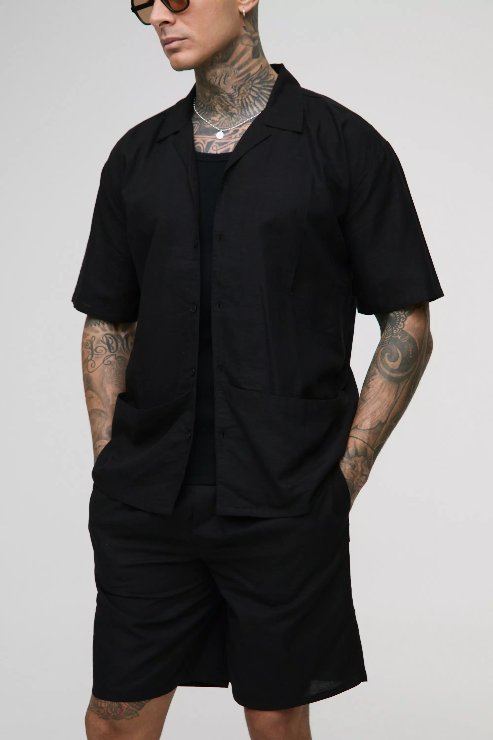 Tall - Ensemble oversize à poches avec short, Black autre image