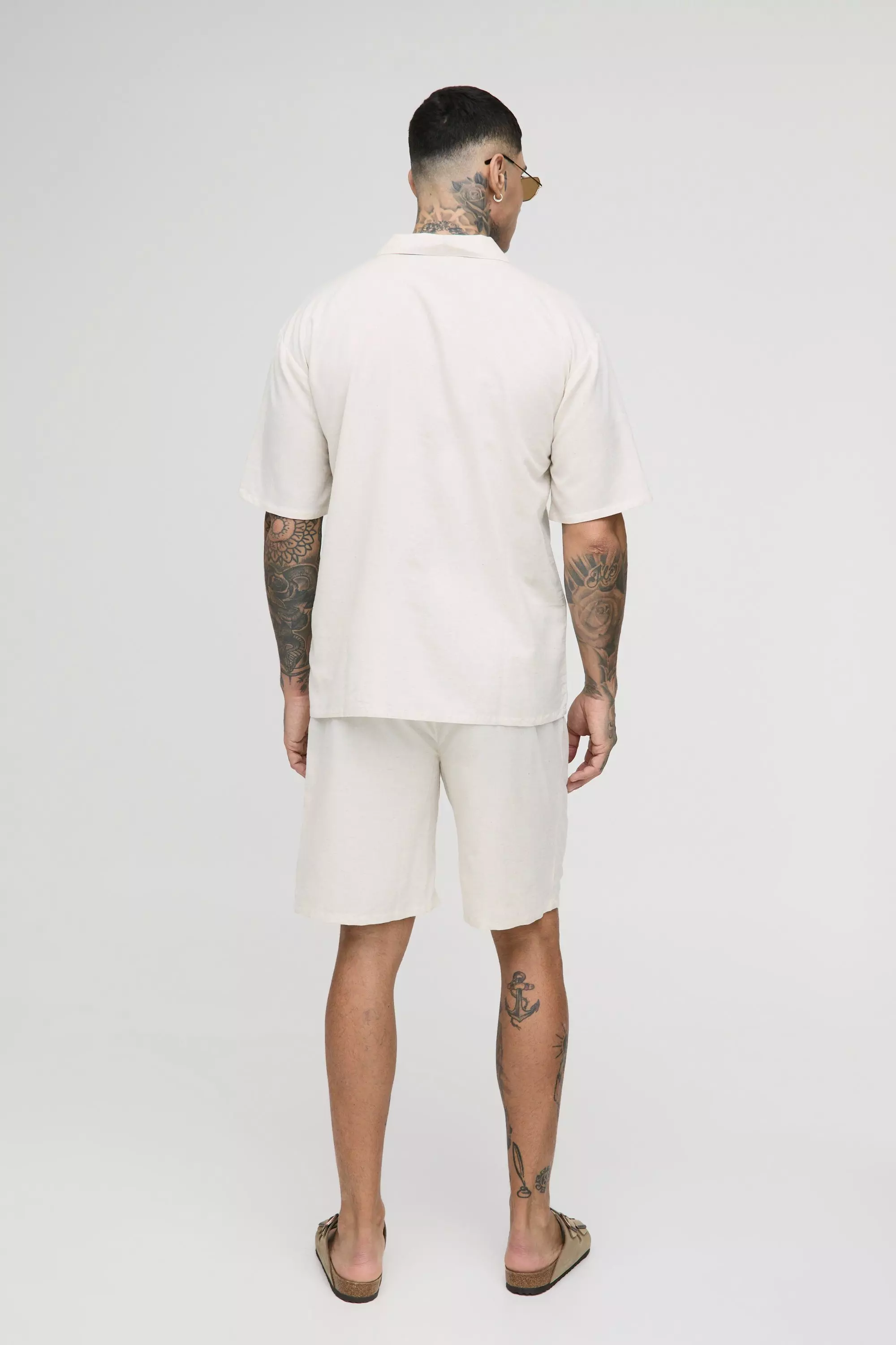 Tall Oversized Linen Look Shirt & Short Set | boohooMAN USA