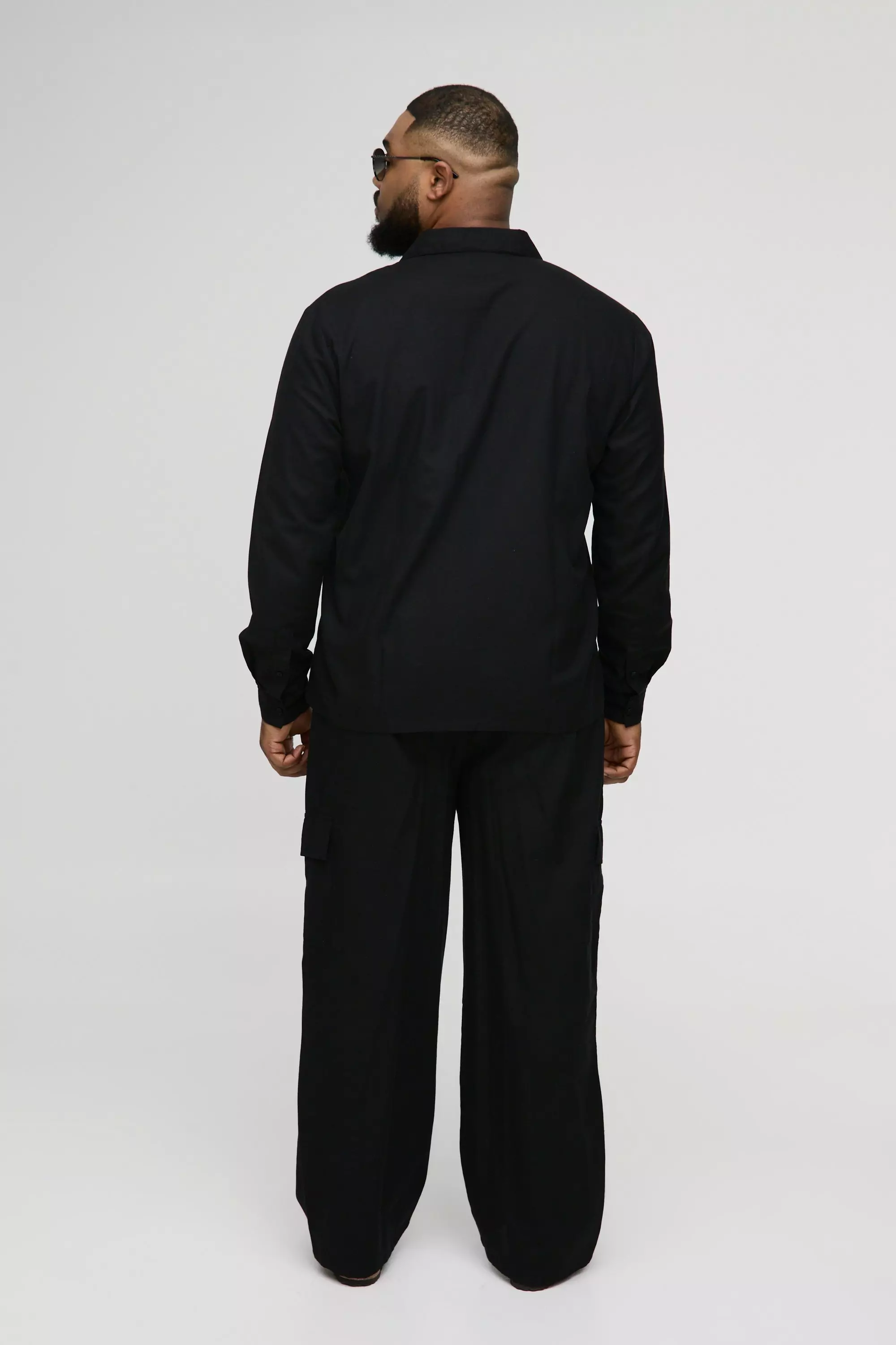 Plus Regular Linen Cargo Shirt & Pants Set | boohooMAN USA