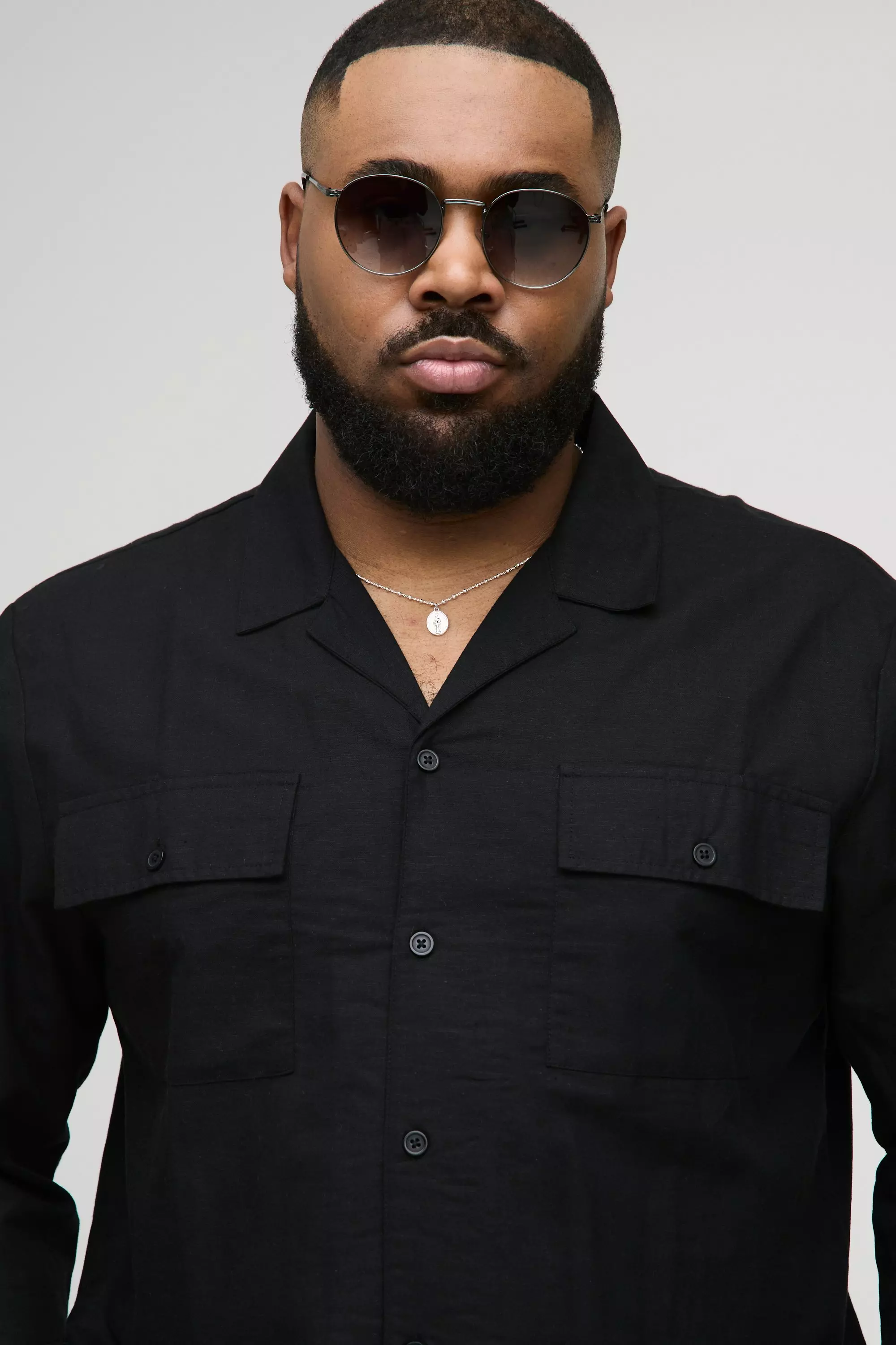 Black Plus Regular Linen Cargo Shirt & Trouser Set alternative image