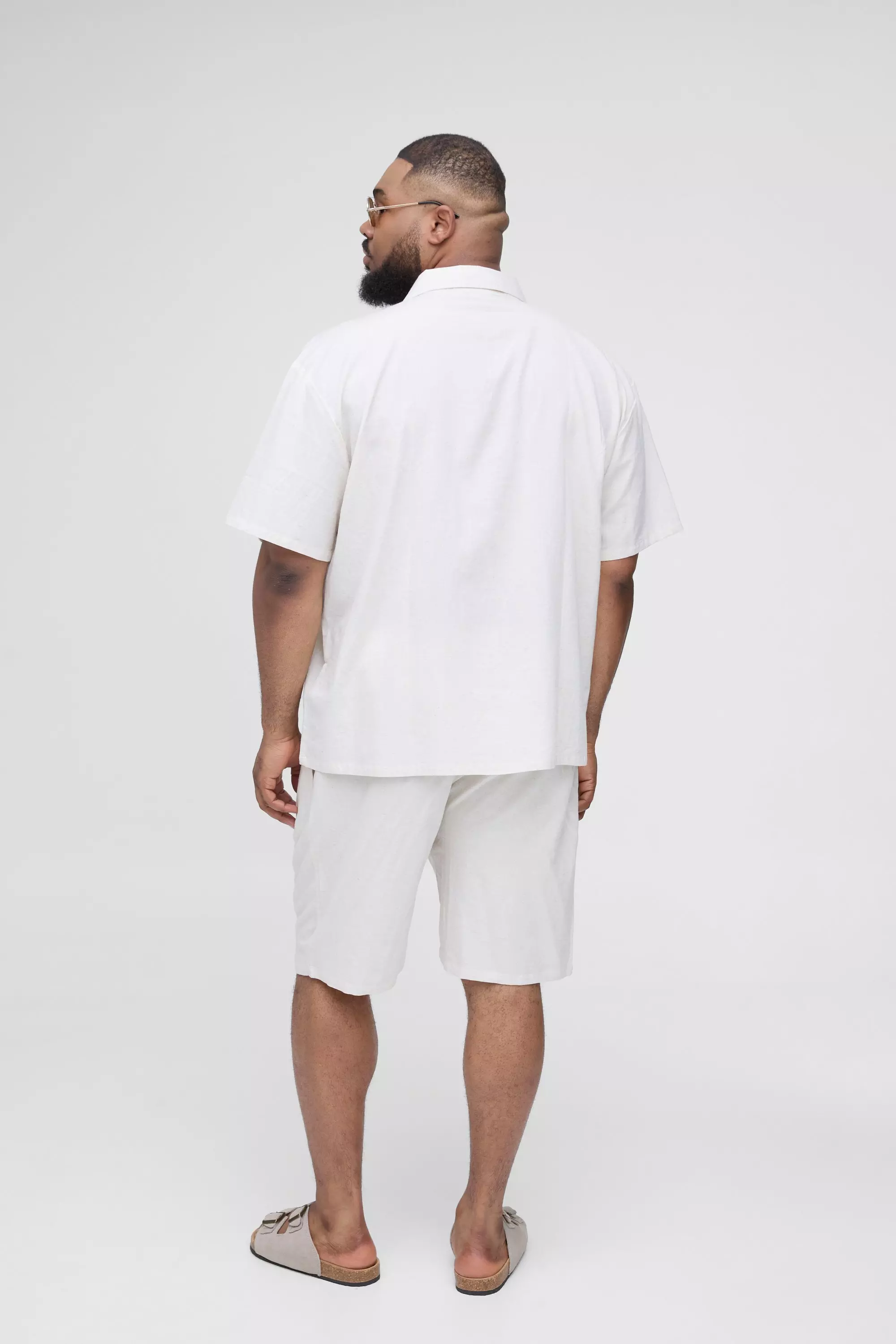 Plus Oversized Short Sleeve Linen Cargo Shirt & Short Set | boohooMAN USA