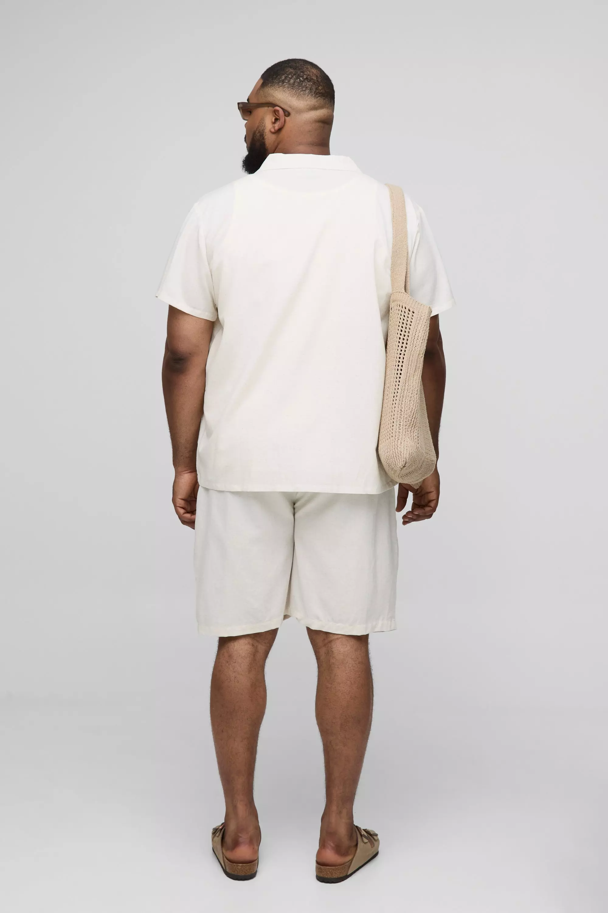 Plus Regular Linen Shirt & Short Set | boohooMAN USA