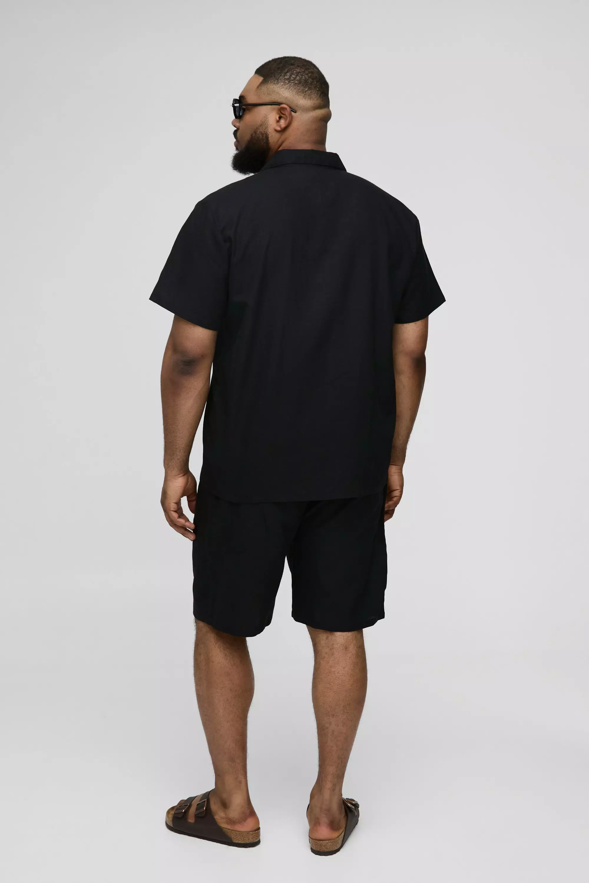 Black Plus Linnen Regular Fit Overhemd En Shorts Set alternatieve afbeelding