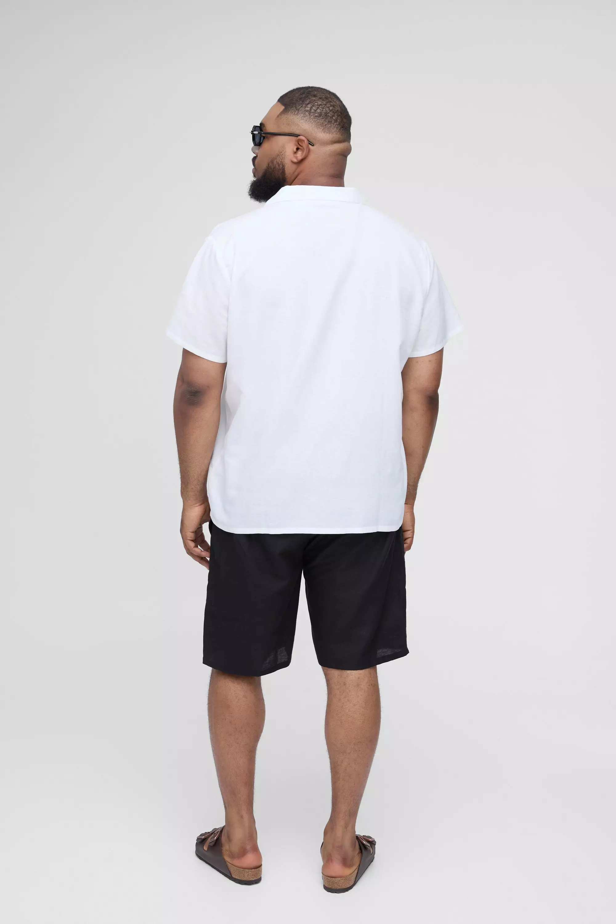 Plus Regular Fit Short Sleeve Linen Shirt | boohooMAN USA