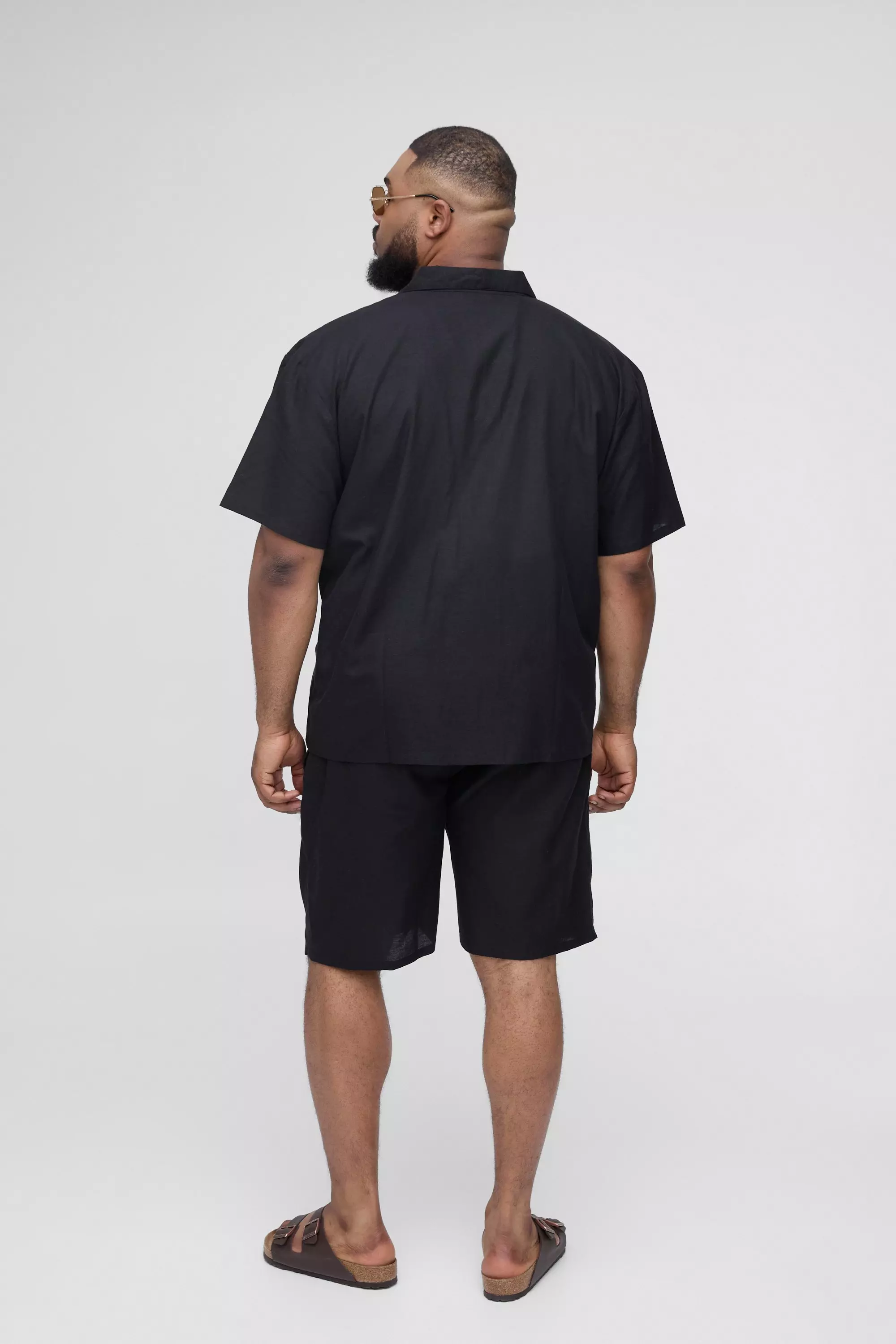 Plus Oversized Linen Deep Pocket Shirt & Short Set | boohooMAN USA