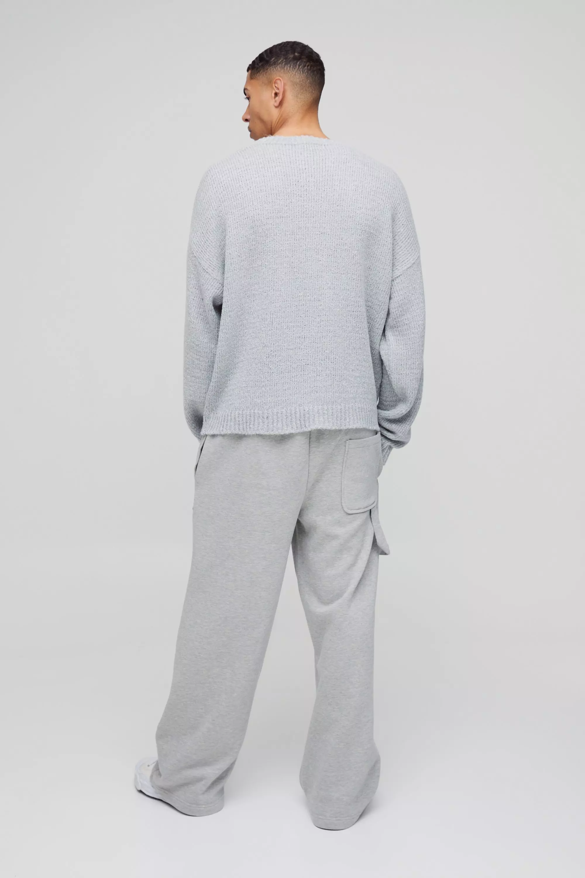 Grey Oversized Boucle Knitted Sweater alternative image