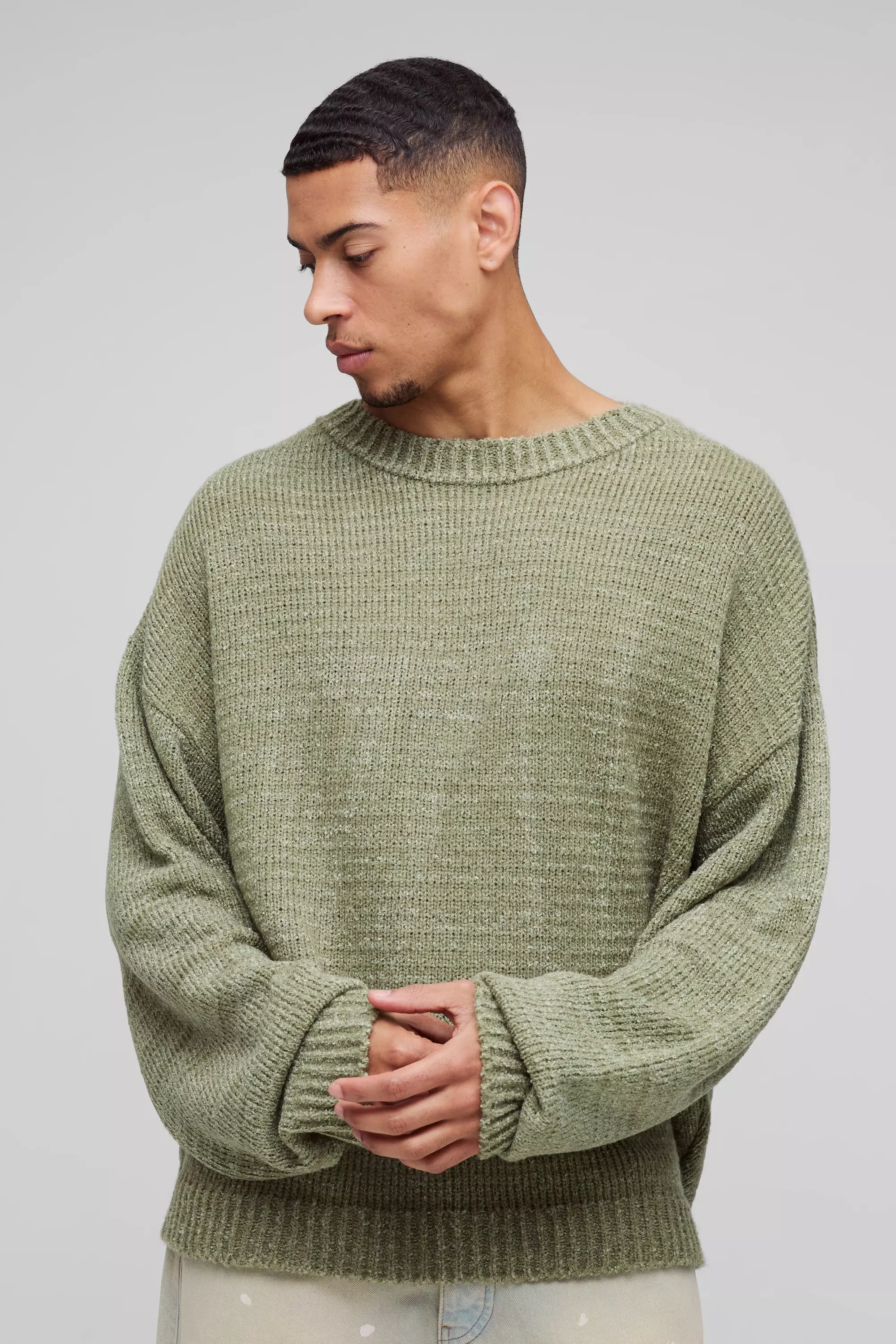 Oversized Boucle Knitted Jumper Olive