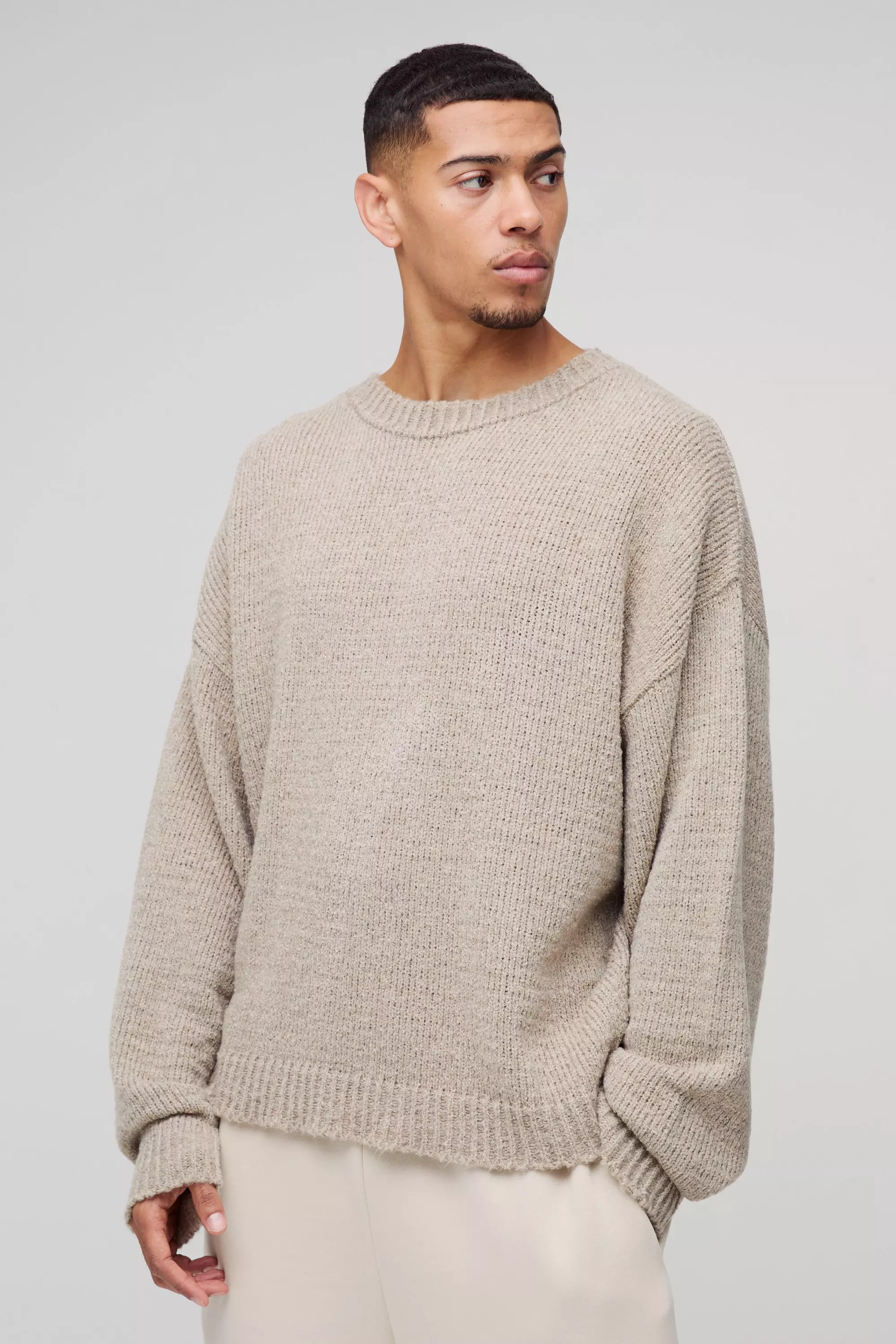 Oversized Boucle Knitted Jumper Taupe