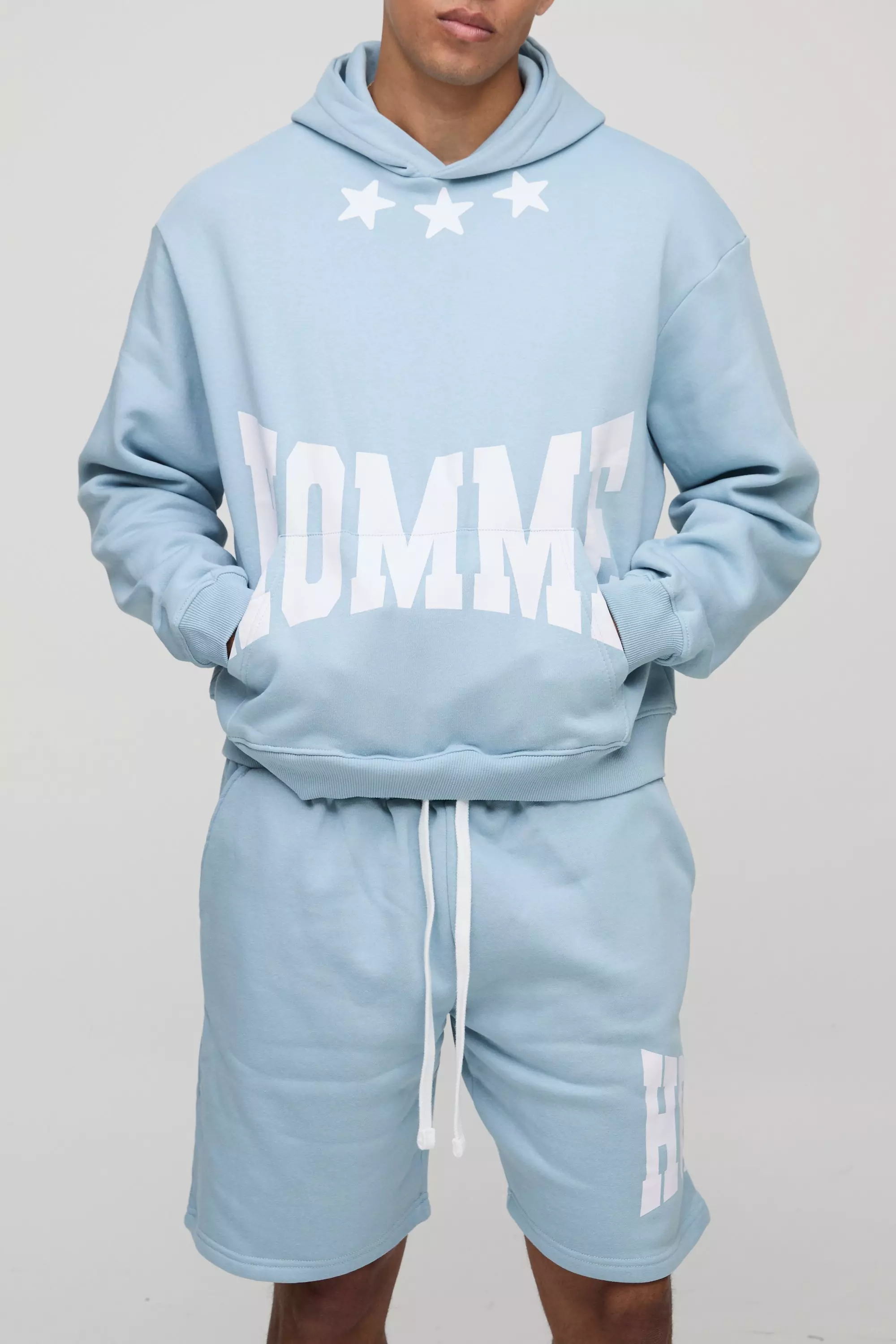 Light blue Oversized Boxy Homme Hooded Short Tracksuit alternative image