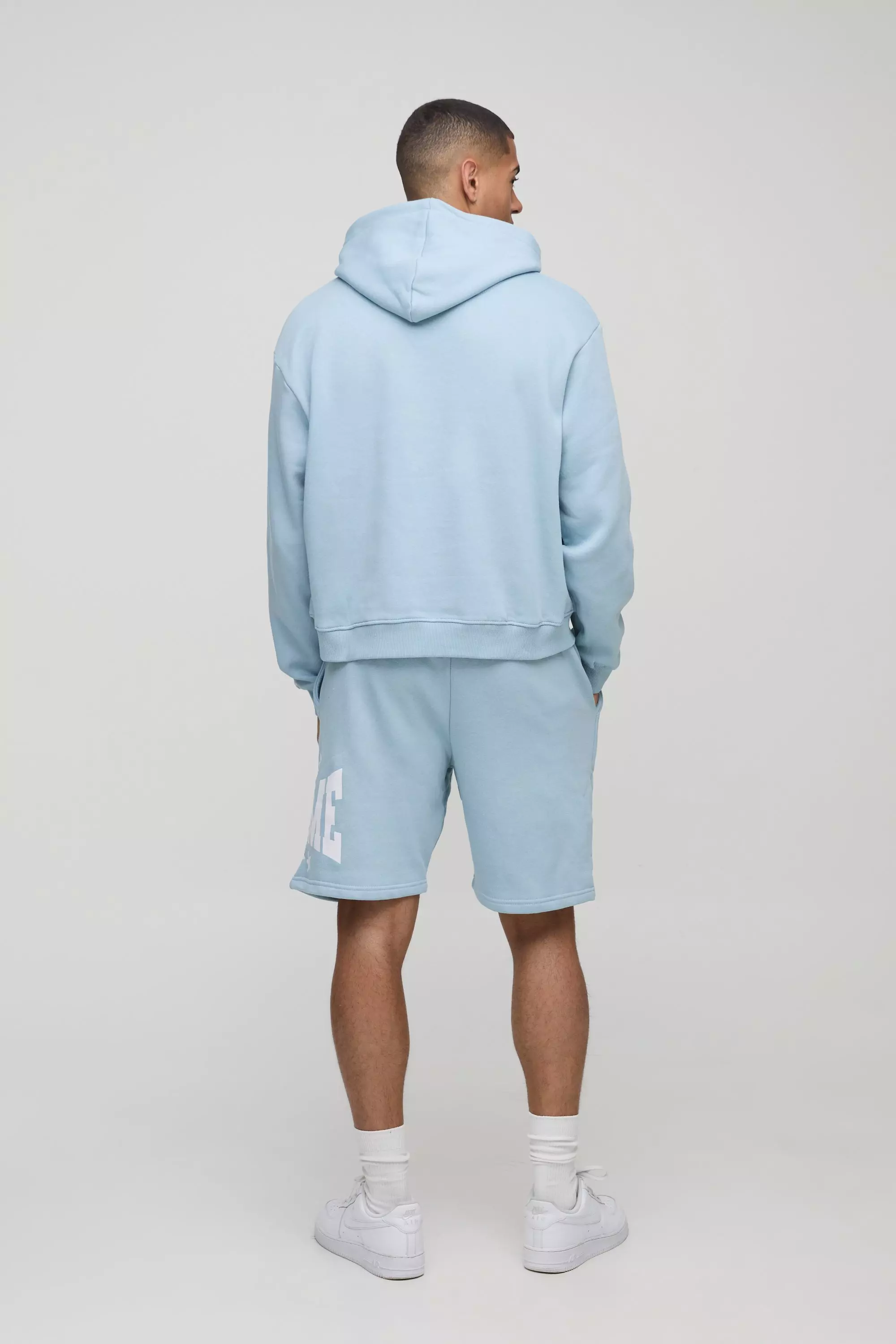 Light blue Oversized Boxy Homme Hooded Short Tracksuit alternative image
