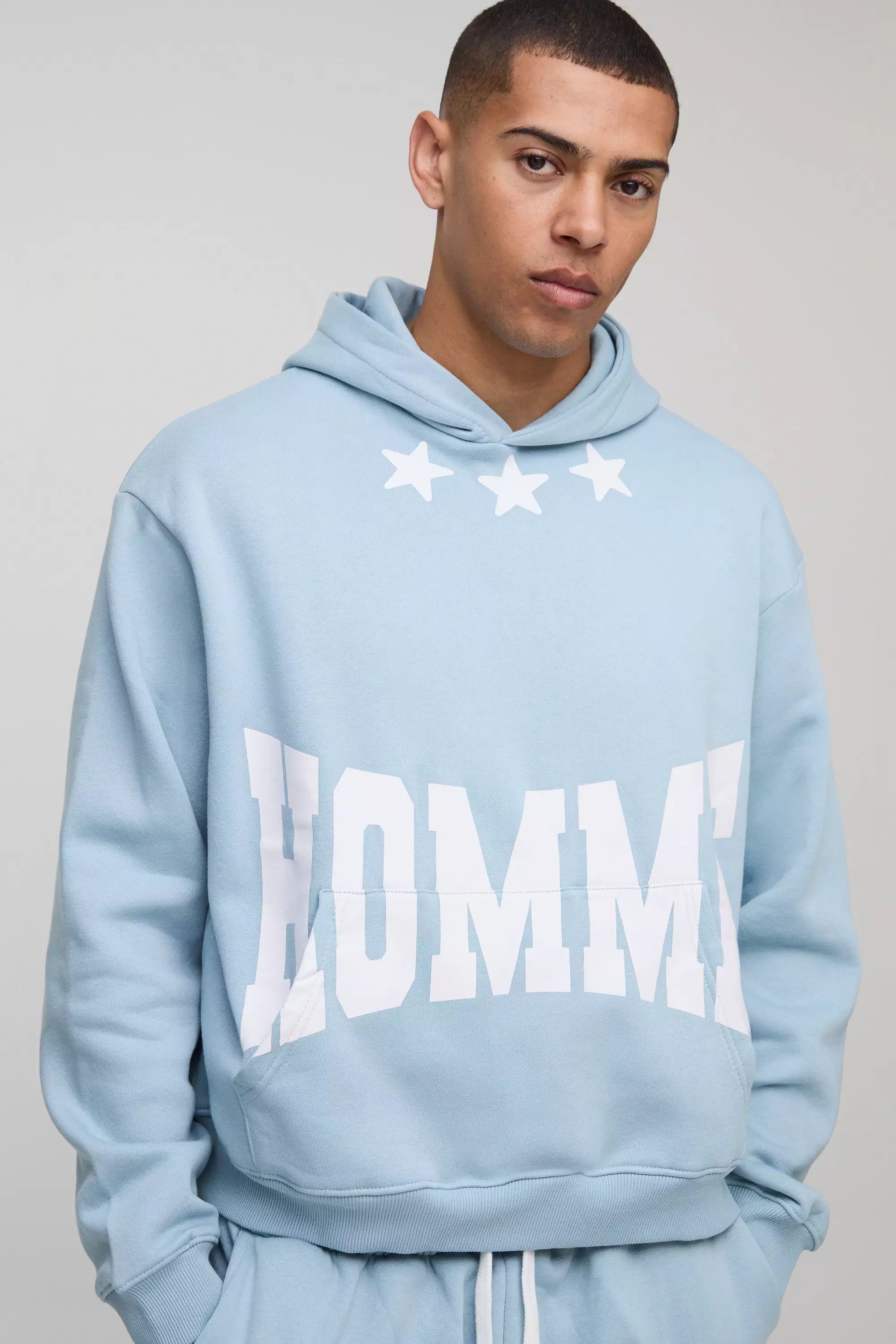 Light blue Oversized Boxy Homme Hooded Short Tracksuit alternative image