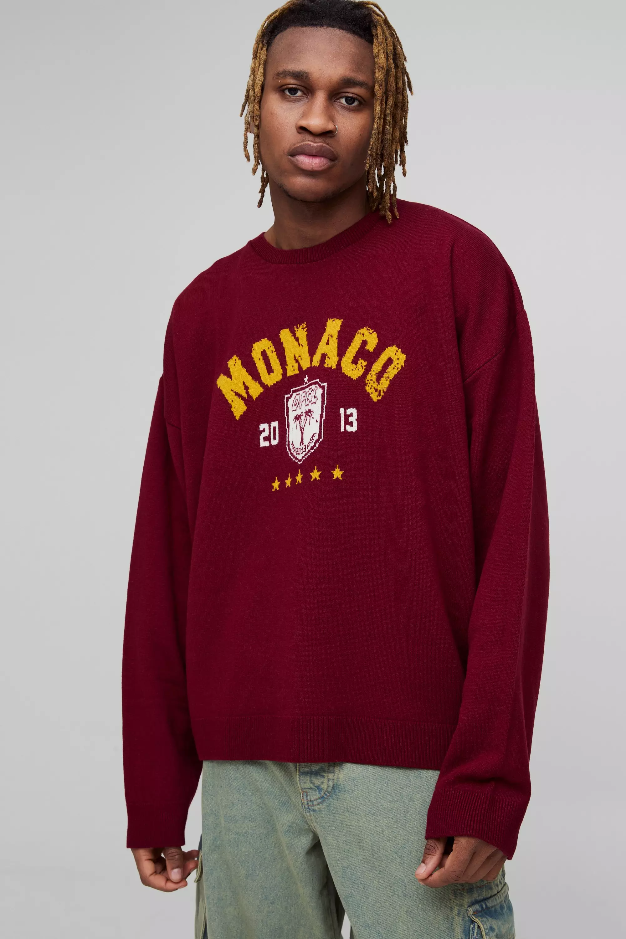 Tall - Pull universitaire oversize à imprimé Monaco, Burgundy autre image