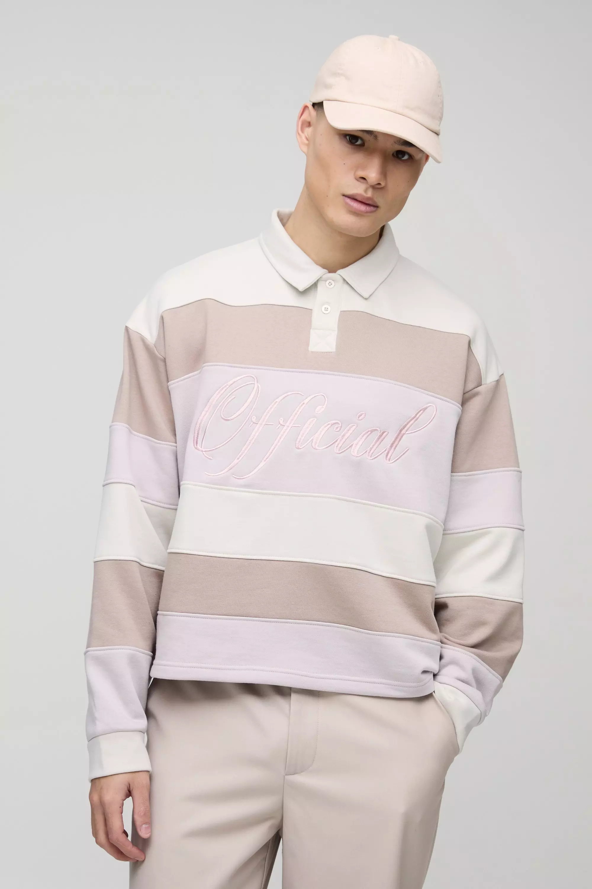 Oversized Boxy Stripe Embroidered Rugby Polo | boohooMAN USA